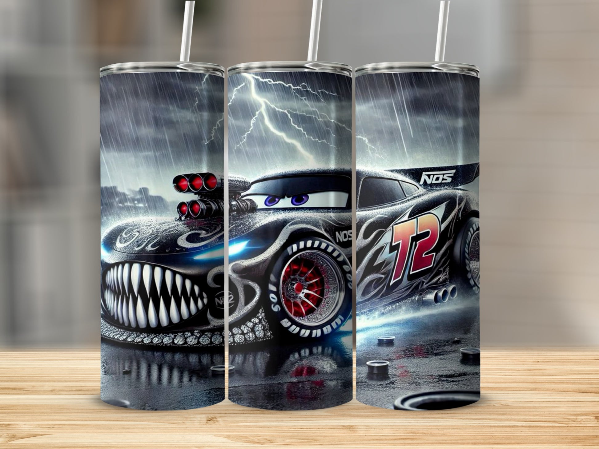 Sporty Racing Car Theme Tumbler With Lids And Straws