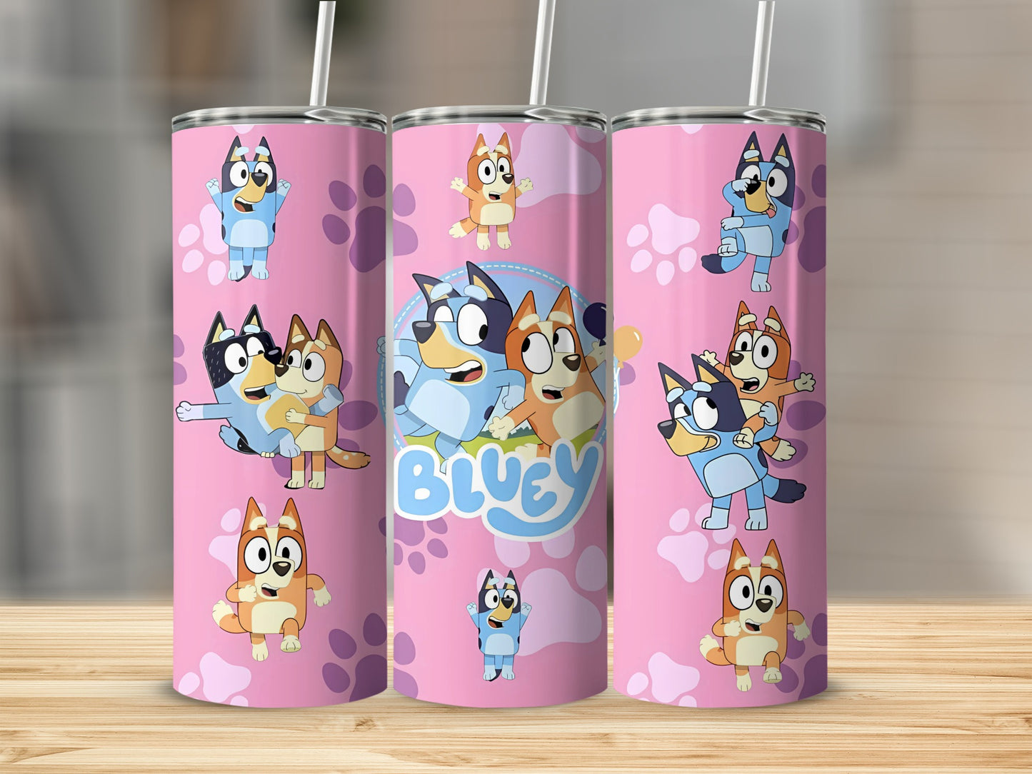 Pink Bluey Character Themed Tumbler with Straw Product