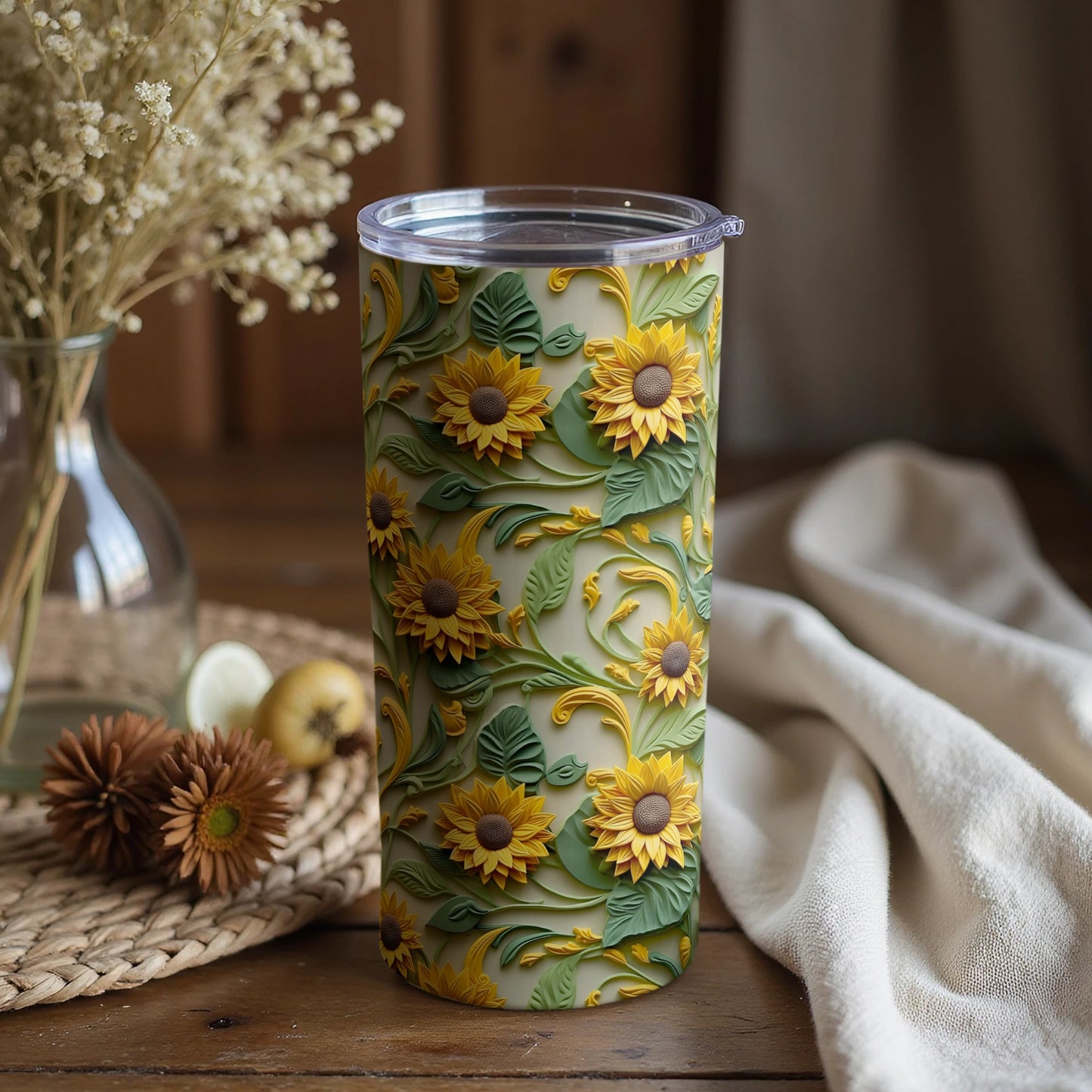 Sunflower Patterned Insulated Travel Tumbler Cup