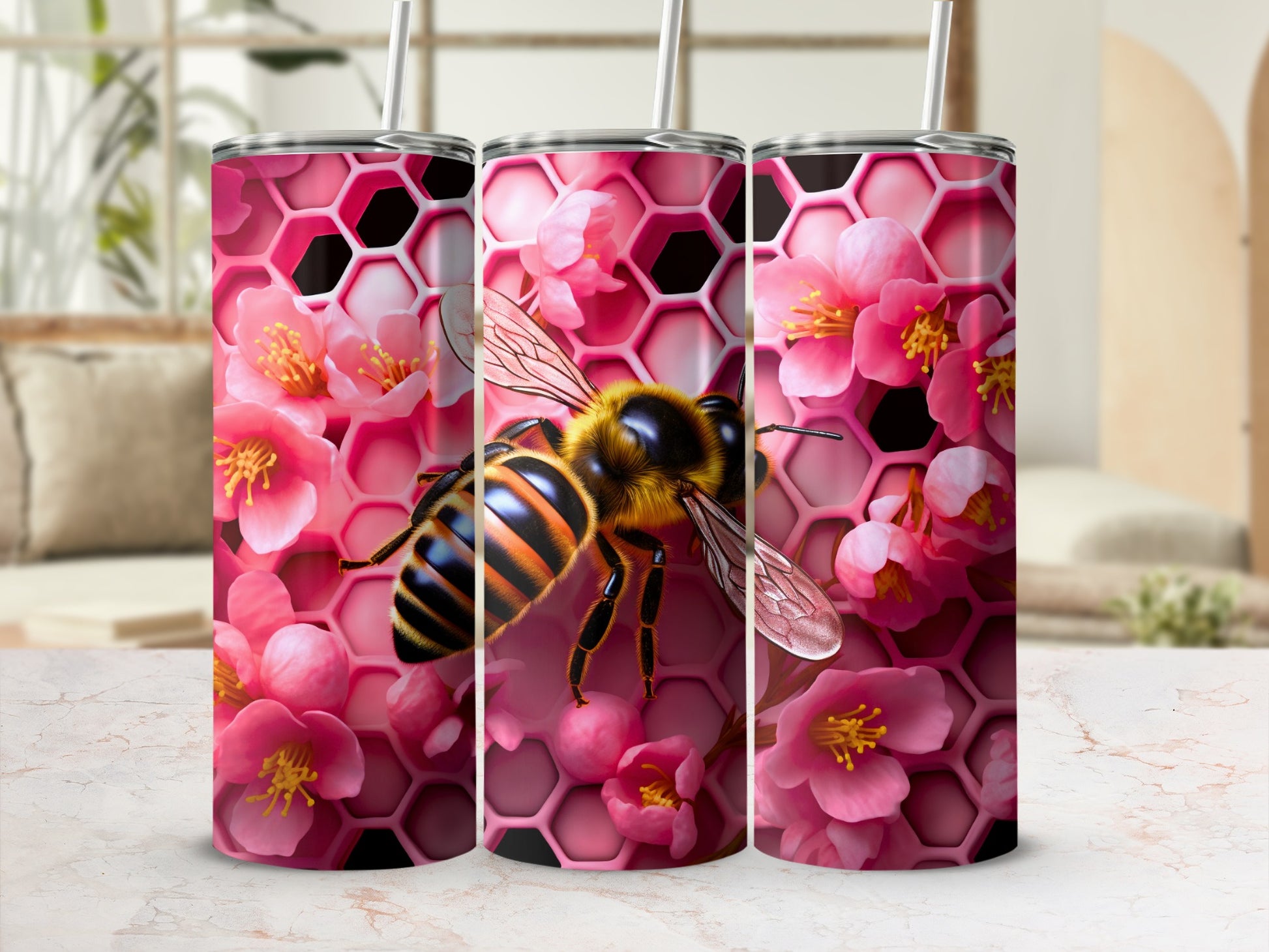 Pink Honeycomb Bee Floral Blossoms Tumbler product type