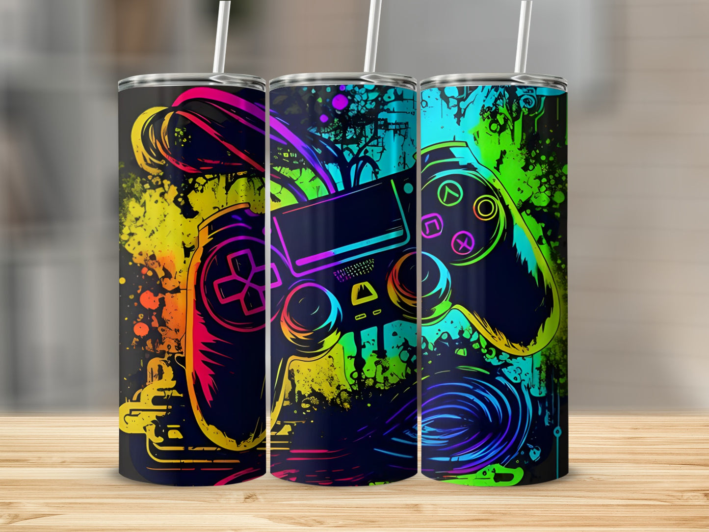Vibrant Gamer Controller Color Splash Design Tumbler