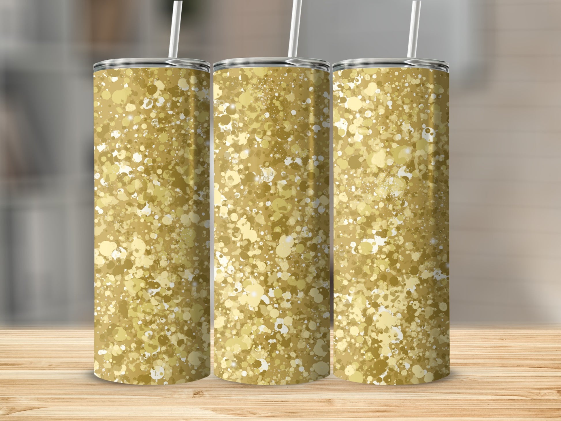 Glittery Gold Tumbler with Matching Straw Drinkware