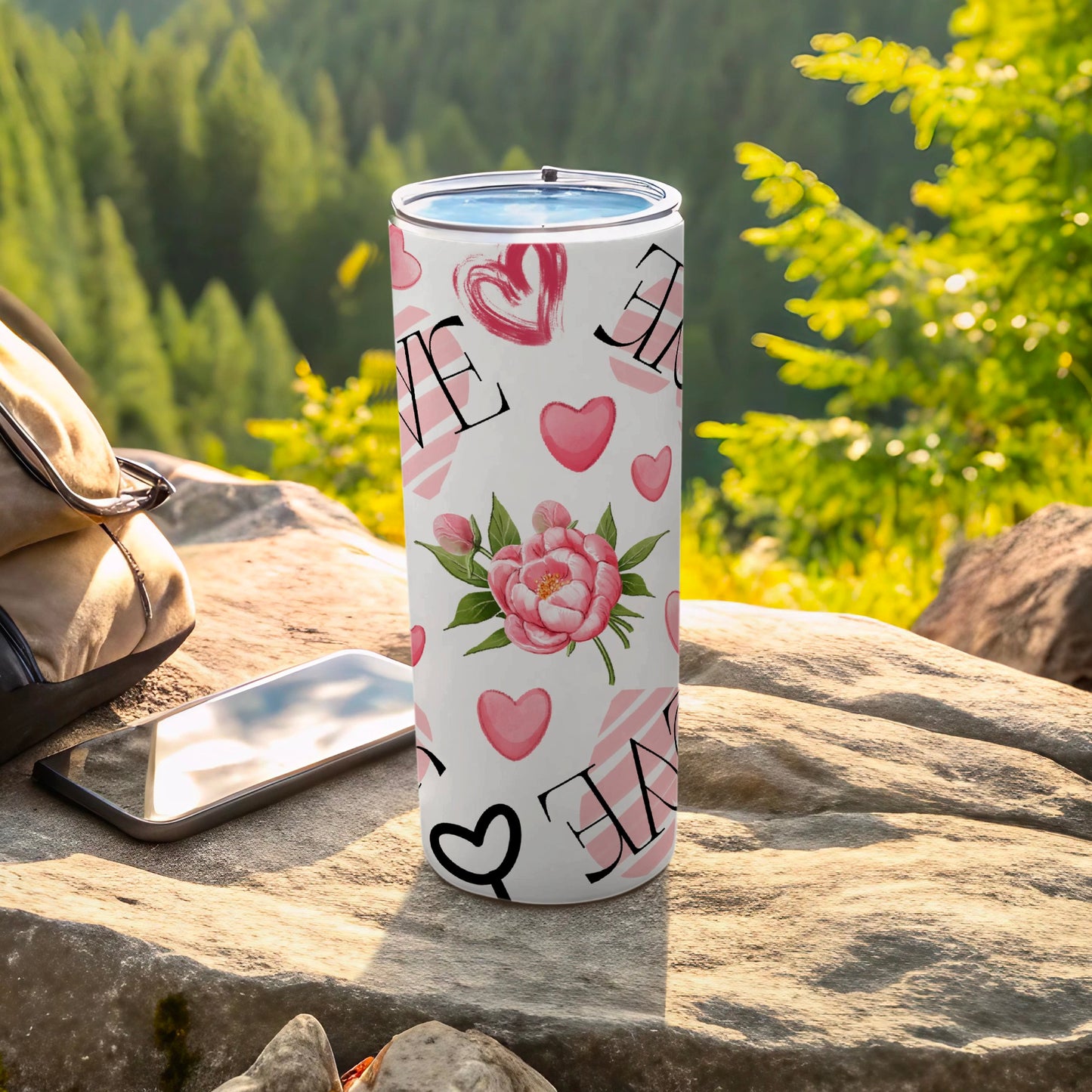 LOVE Hearts Pink Peony Striped White Tumbler product type