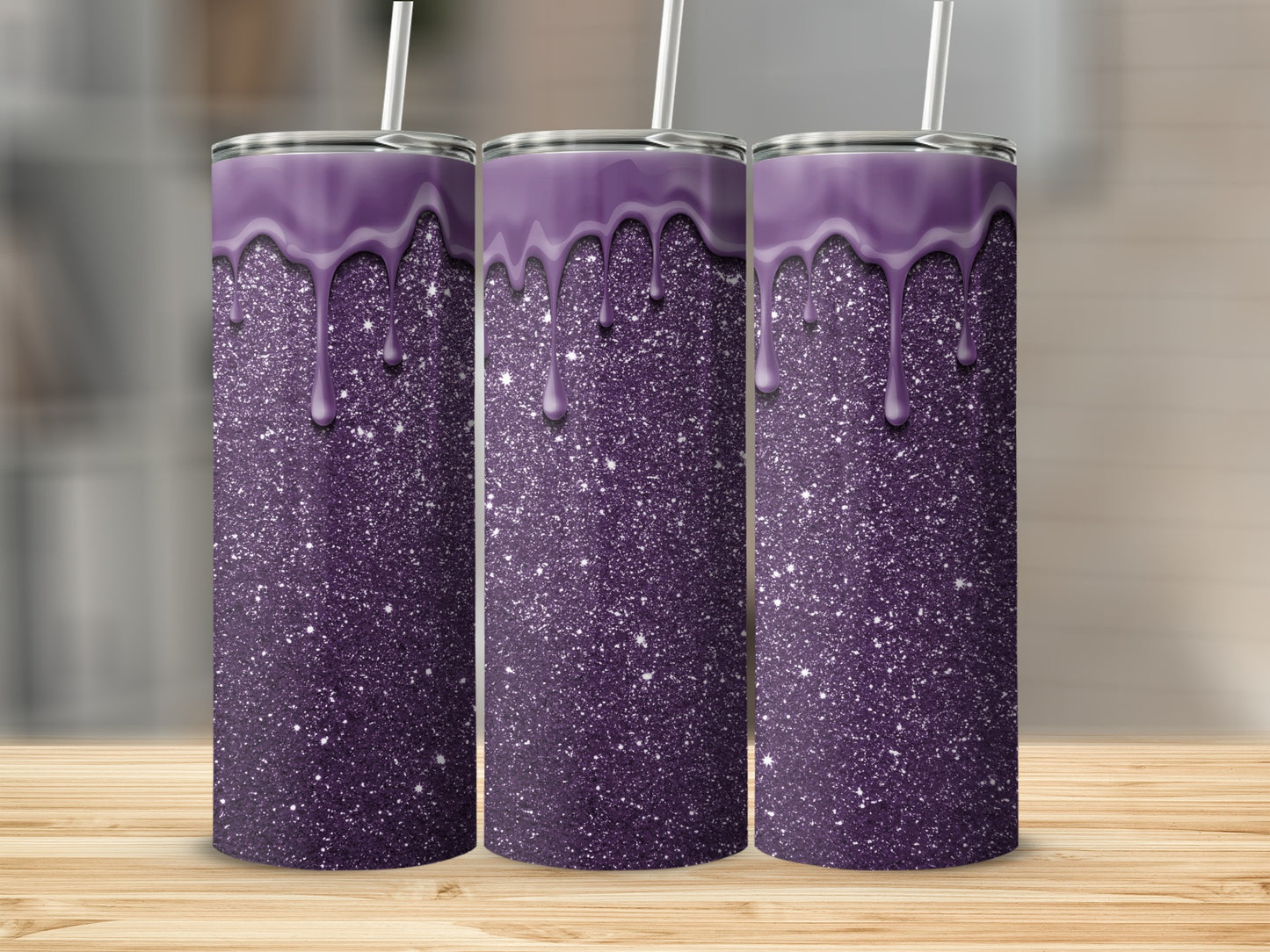 Glittery Purple Drip Design Tumbler for Stylish Beverage
