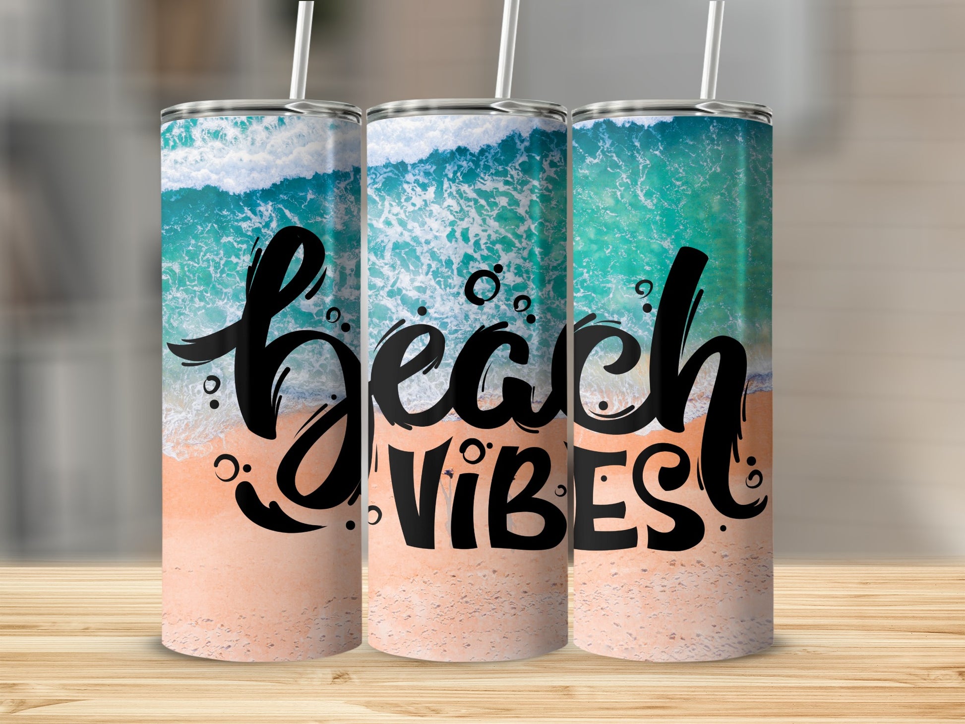 Beach Vibes Tumbler with Ocean and Sand Design