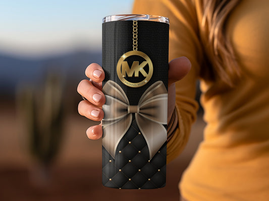 Black Quilted Tumbler with Golden MK Pendant Design