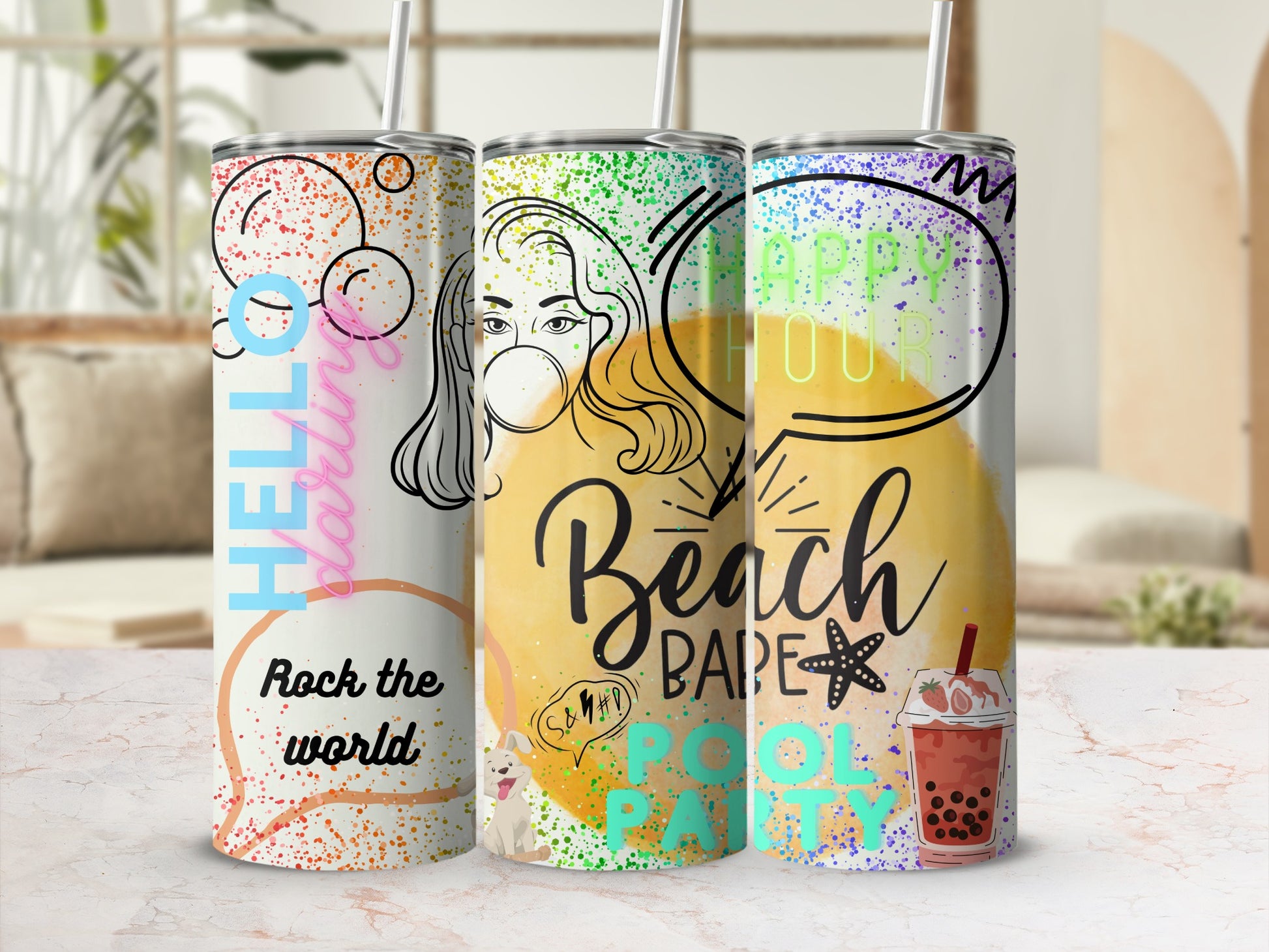 Colorful Insulated Tumblers with Fun Quotes and Designs