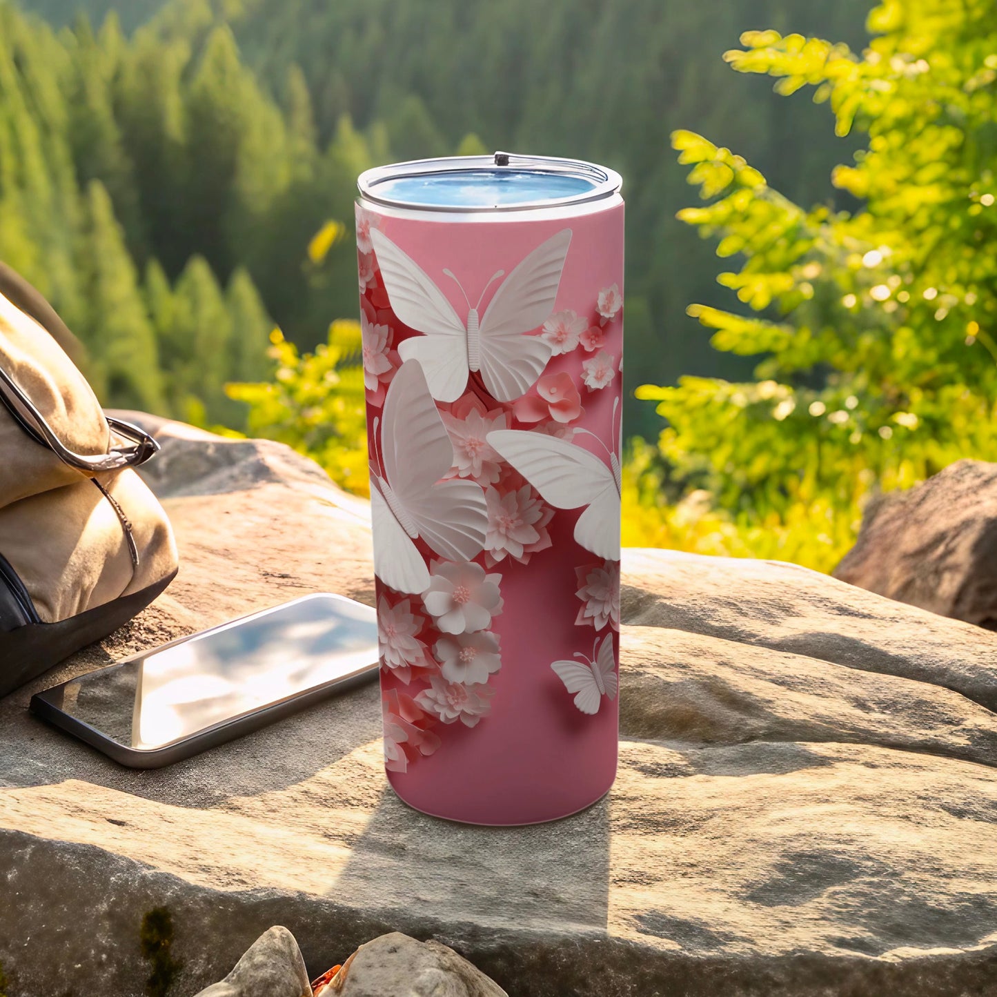 Pink White Butterfly Flowers Tumbler product type