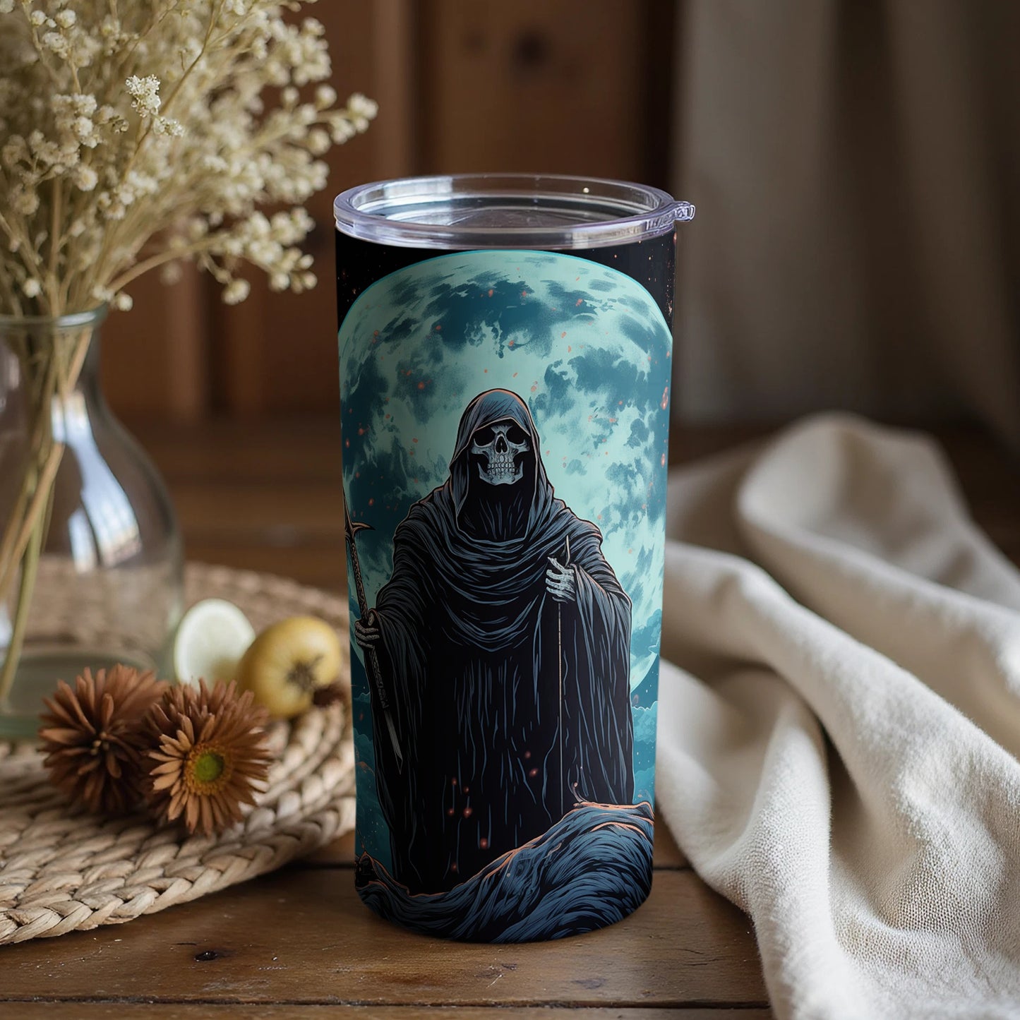 Grim Reaper with Full Moon Art Insulated Tumbler