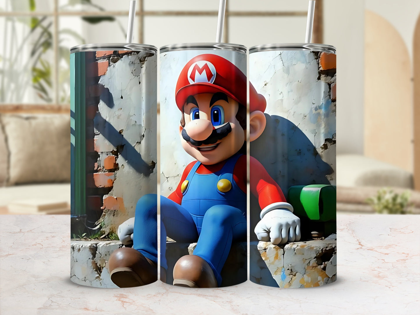 Vibrant Super Mario Design Insulated Tumbler Cup