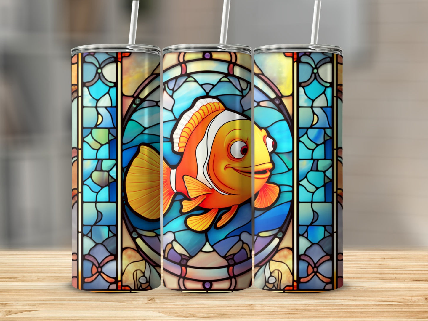 Vibrant Stained Glass Style Fish Design Tumbler