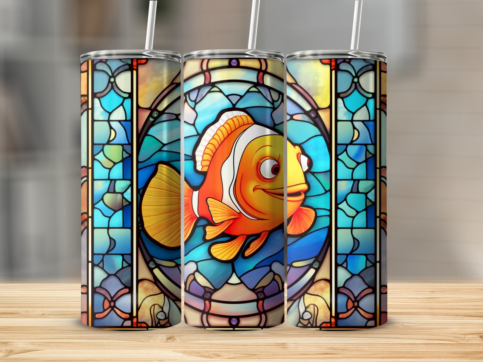 Vibrant Stained Glass Style Fish Design Tumbler