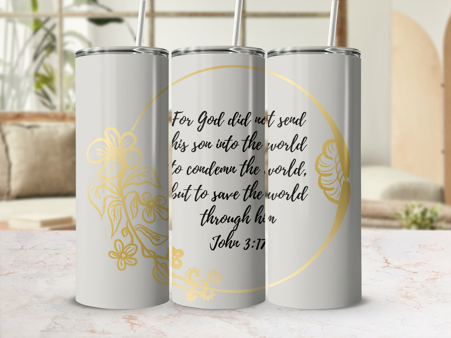 Inspirational Scripture John 3:17 drinking tumbler