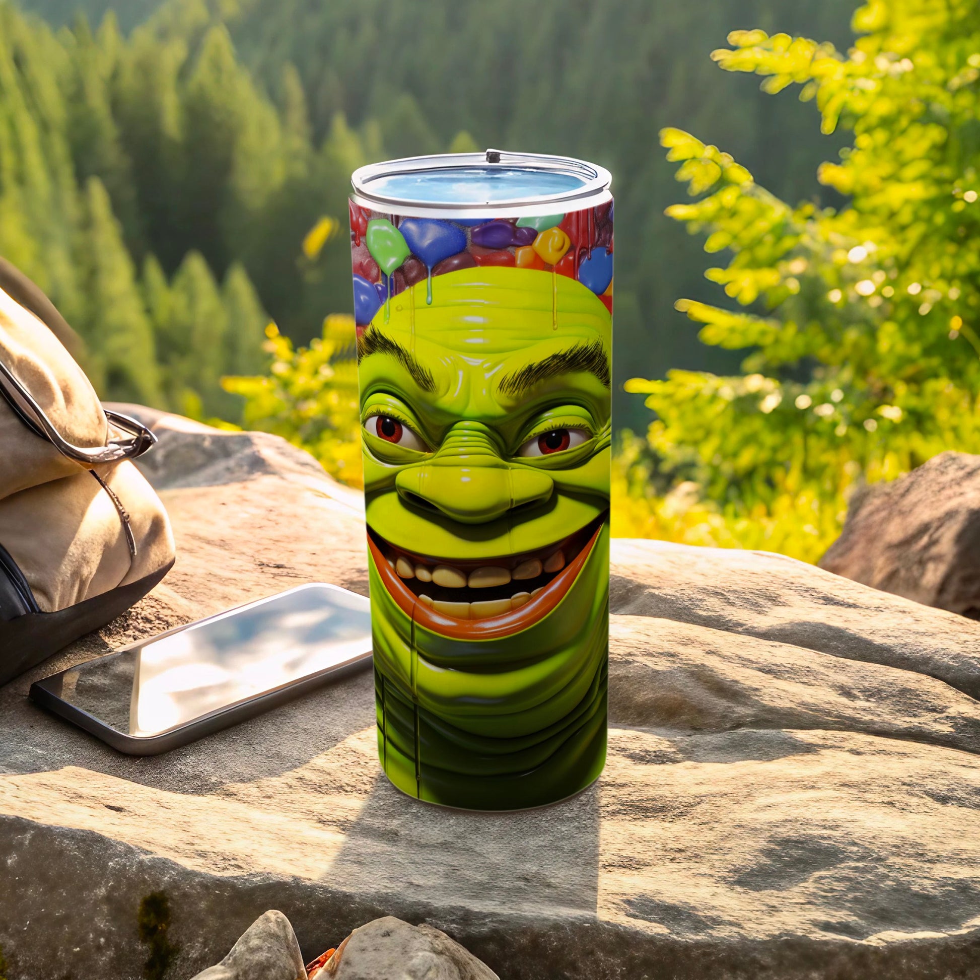 Colorful Green Character Tumbler for Outdoor Adventures