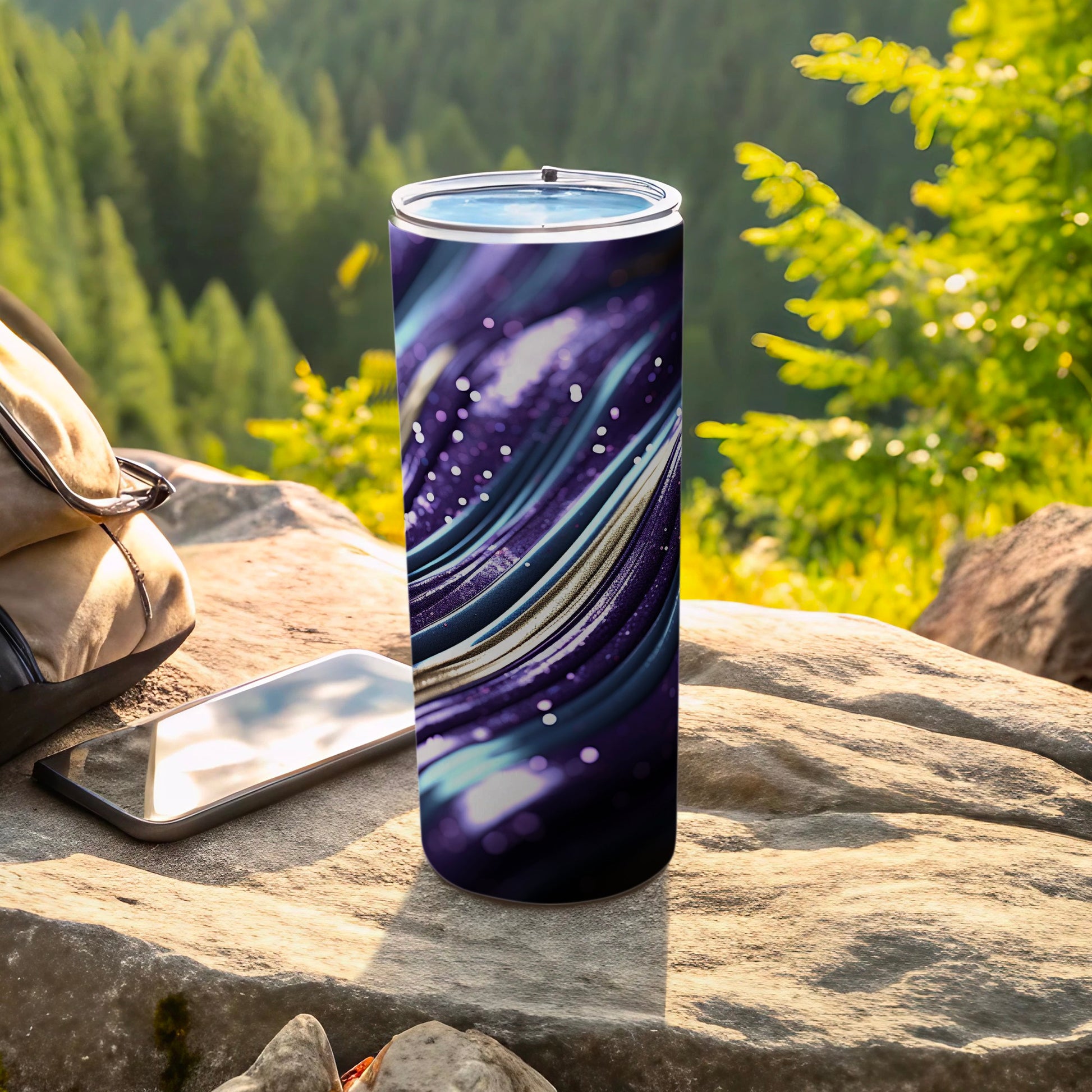 Abstract Purple Blue Waves Glitter Tumbler product type
