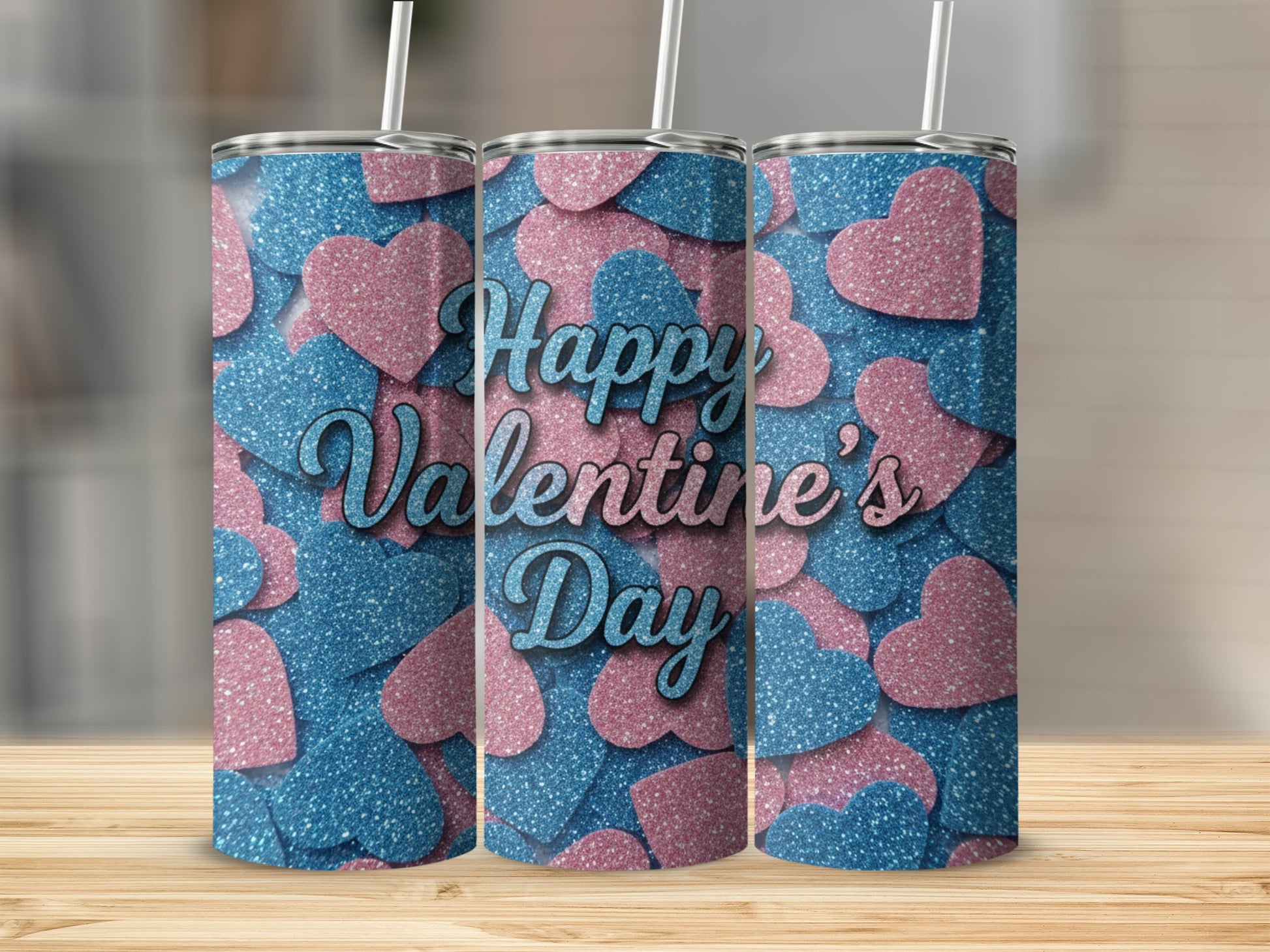 Happy Valentine's Day Glitter Hearts Tumbler