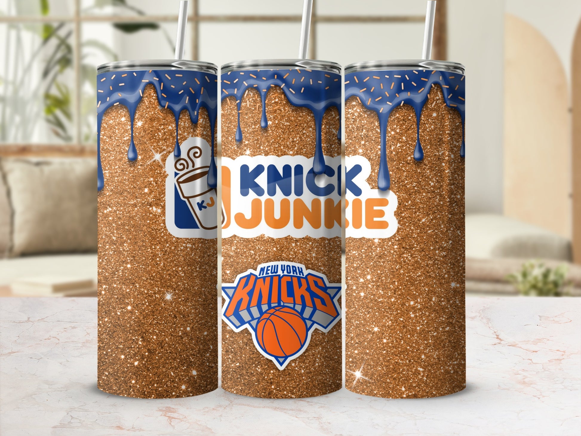 New York Knicks Knick Junkie Glitter Tumbler Cup
