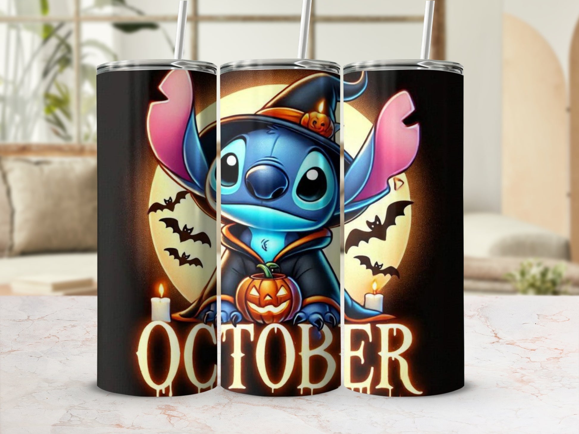 October Halloween Themed Tumblers with Cute Character