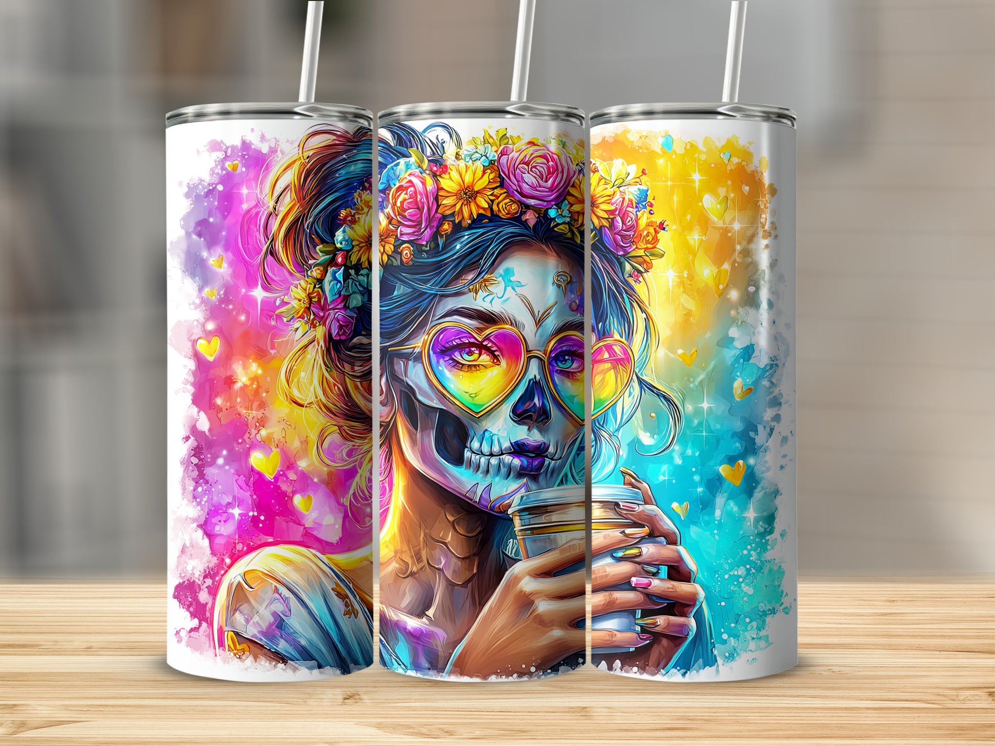 Vibrant Day of the Dead Sugar Skull Drinkware Product