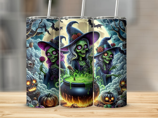 Spooky Witch and Cauldron Halloween Tumbler Cup