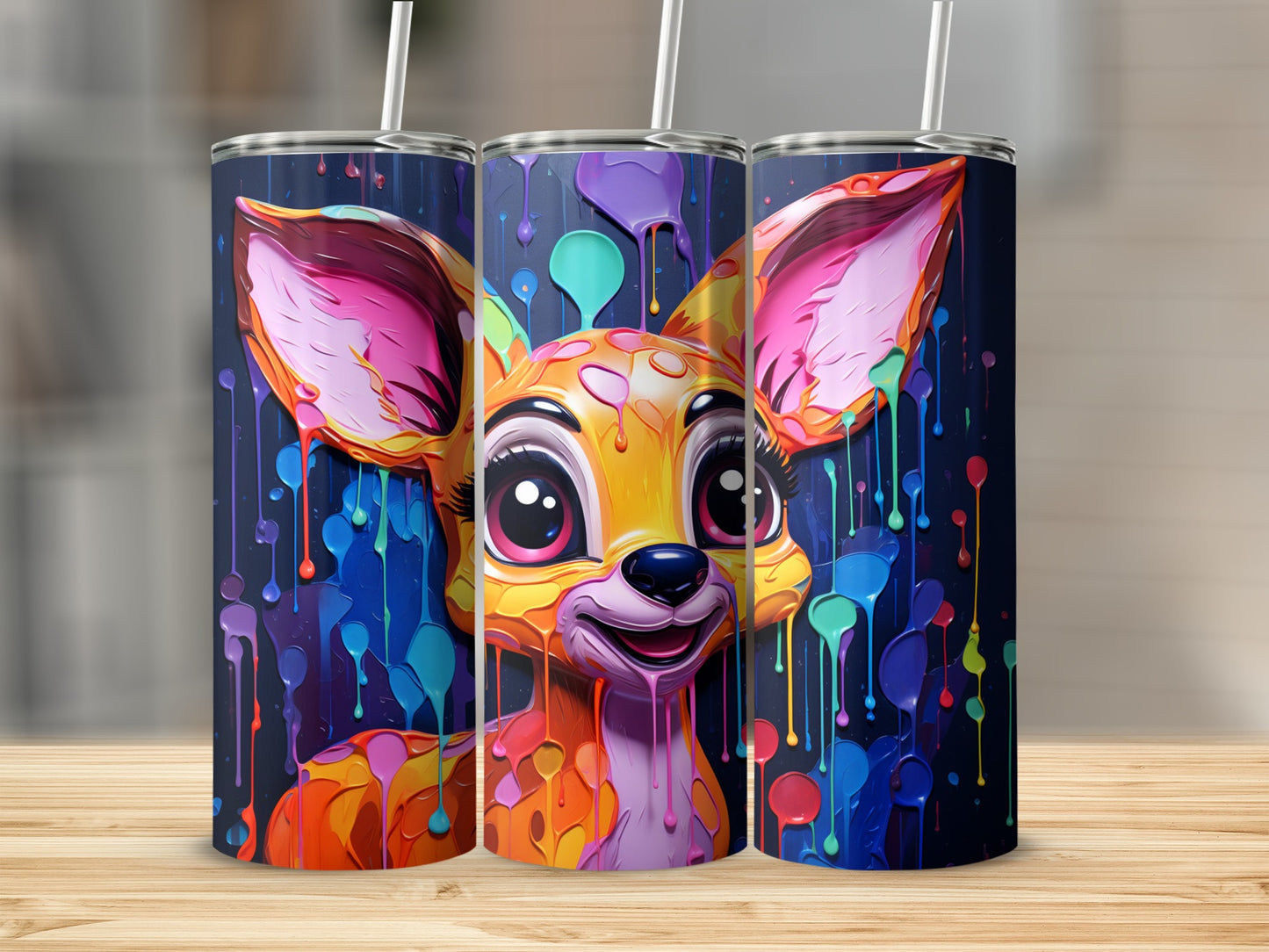 Colorful Abstract Deer Art Insulated Tumbler Cup