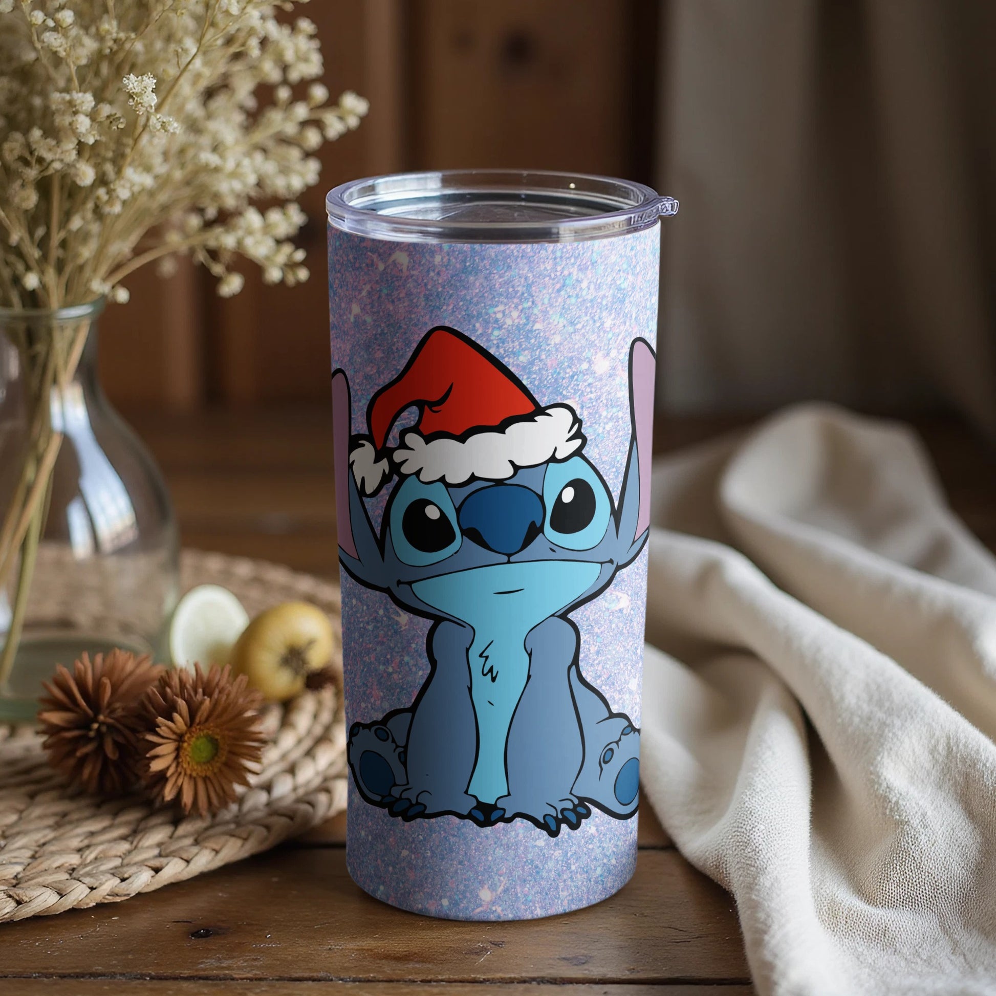 Stitch with Santa Hat Tumbler Cute Christmas Gift