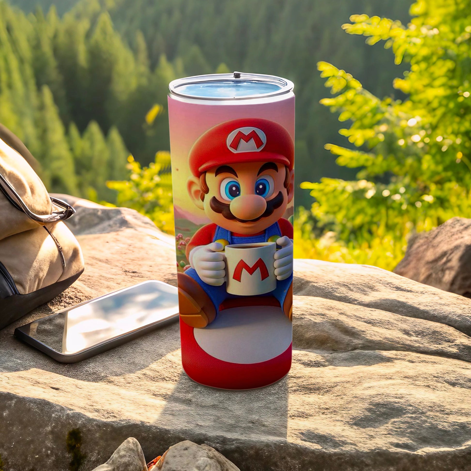 Mario Theme Travel Tumbler with Lid for Outdoor Adventures
