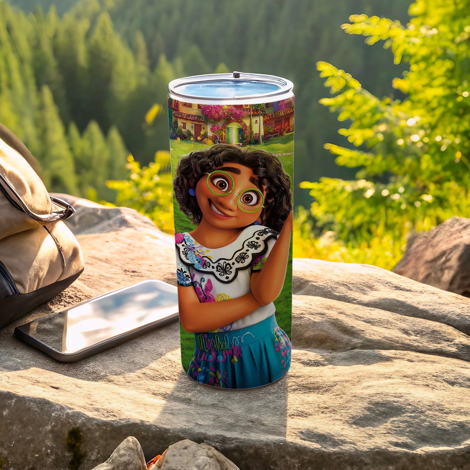 Cartoon Character Scenic Tumbler featuring Forest Background
