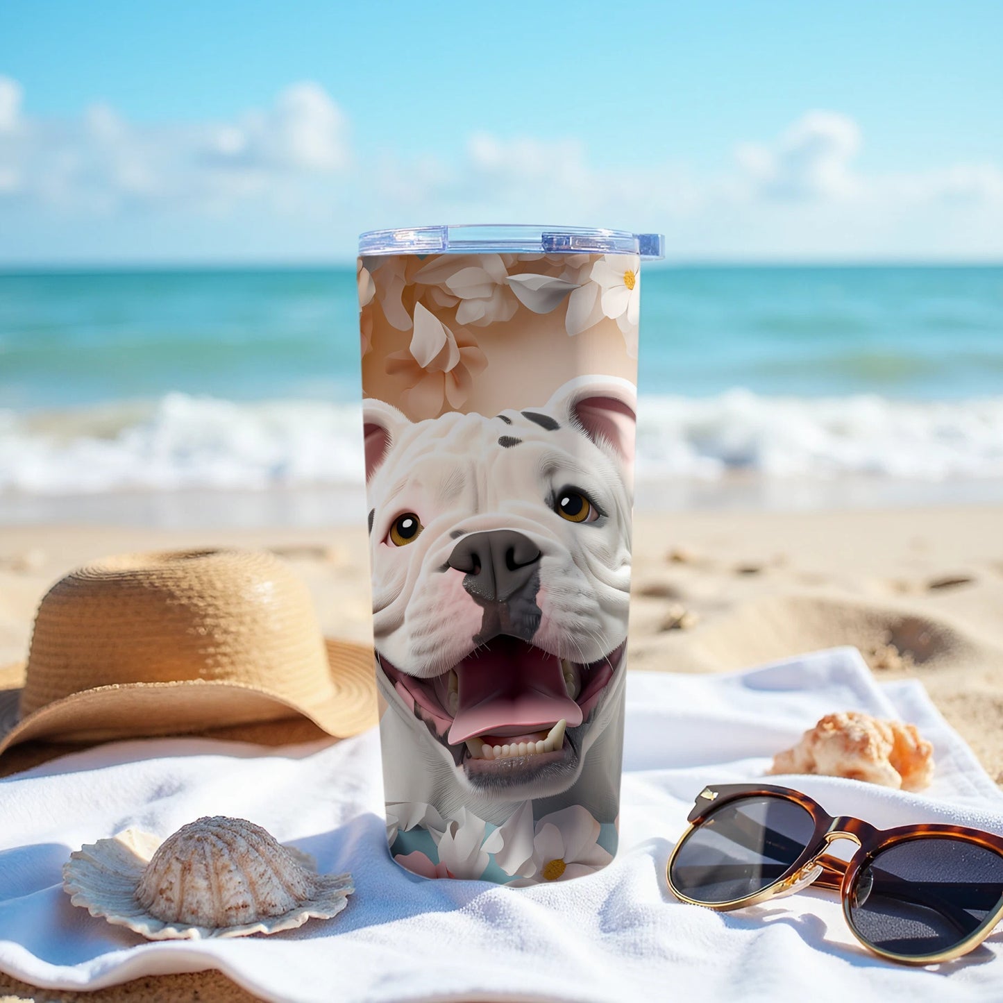 Happy White Bulldog Face Tumbler Floral Product Type
Bulldog Tumbler
Dog Lover Gift
Happy Dog Design
Beach Tumbler
Travel Mug
Summer Drinkware
Pet Owner Gift
Insulated Cup
Floral Tumbler
American Bulldog
White Bulldog
Puppy Tumbler
Vacation Essential
Ocean Beach Item
Animal Print Mug
Cute Dog Art
Drink Bottle
Outdoor Tumbler
Happy Pet Design
Tumbler Cup