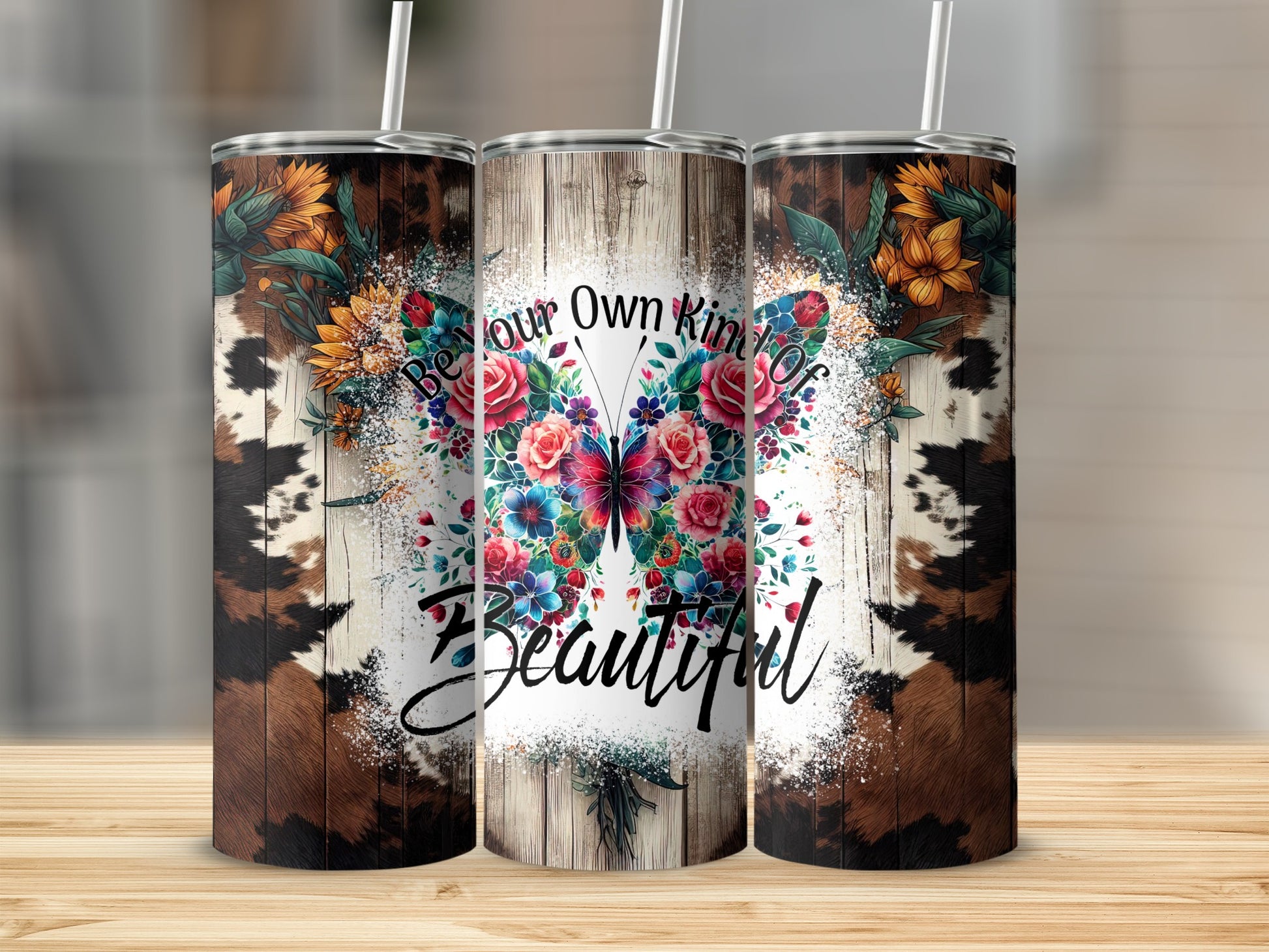Be Your Own Kind of Beautiful Floral Butterfly Tumbler