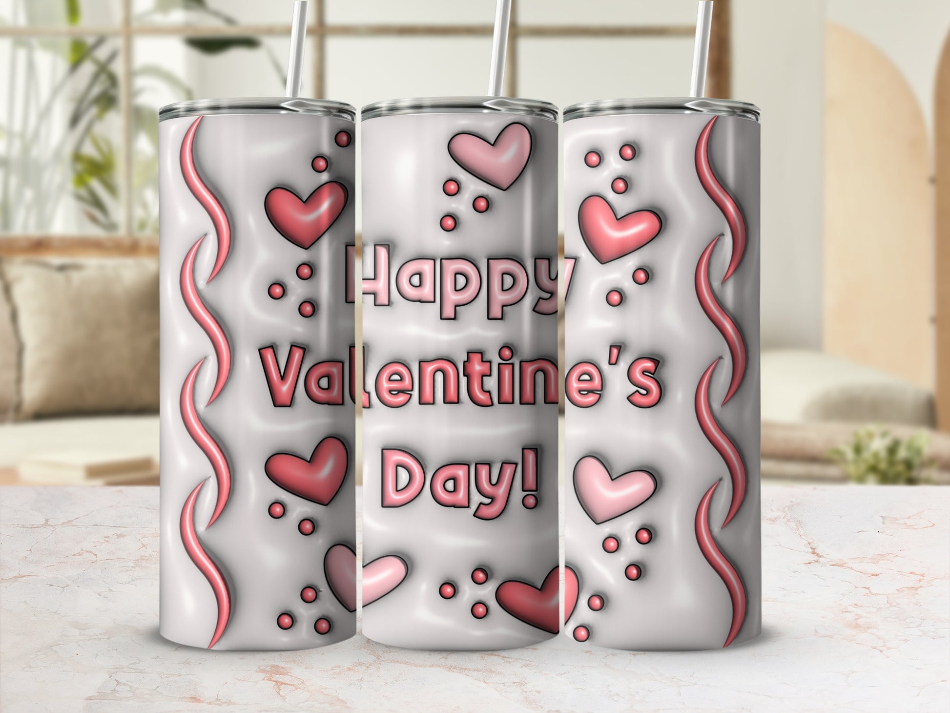 Happy Valentine's Day Hearts Design Metal Tumbler