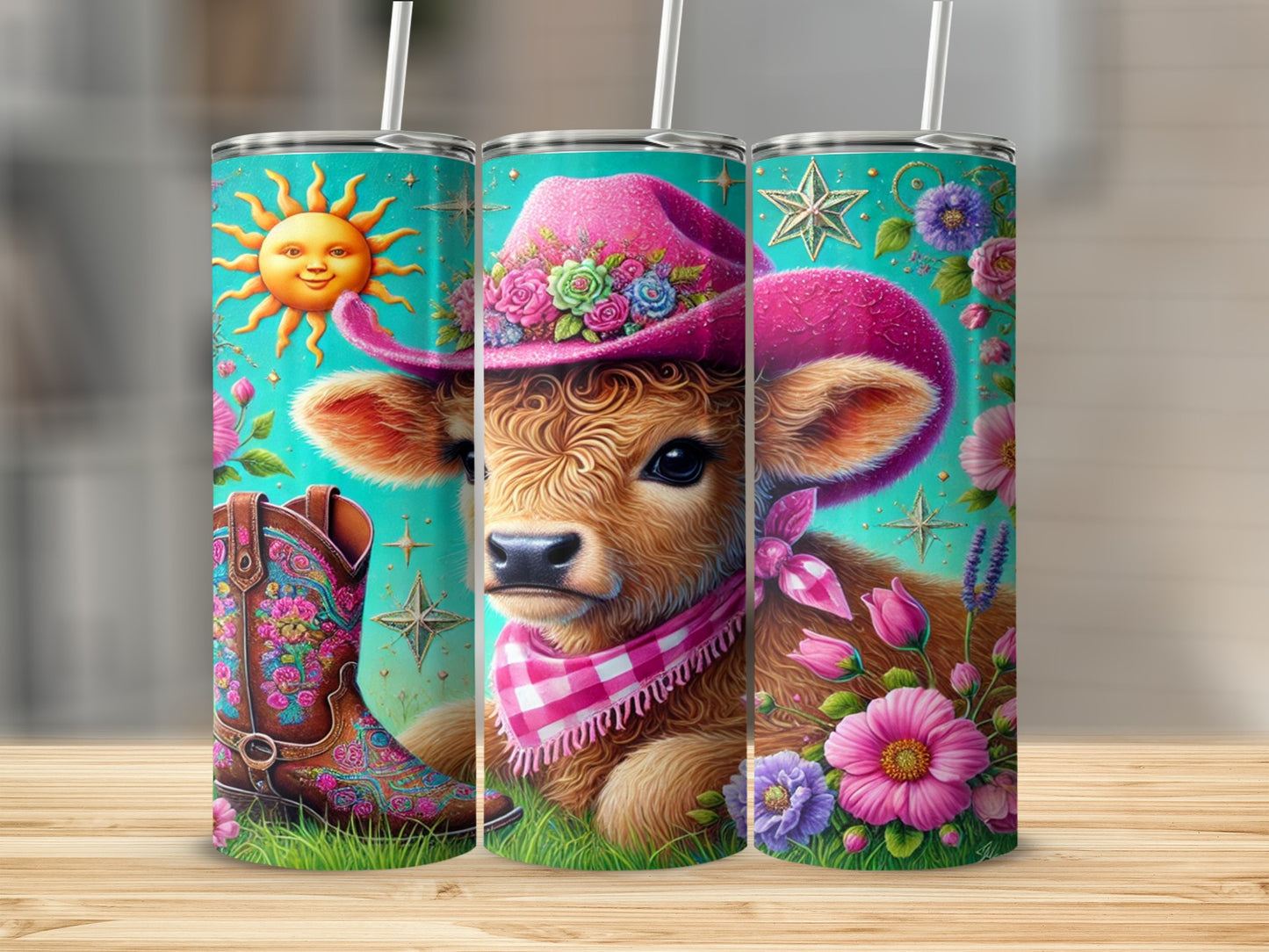 Colorful Sunflower Boot and Calf Tumbler Design