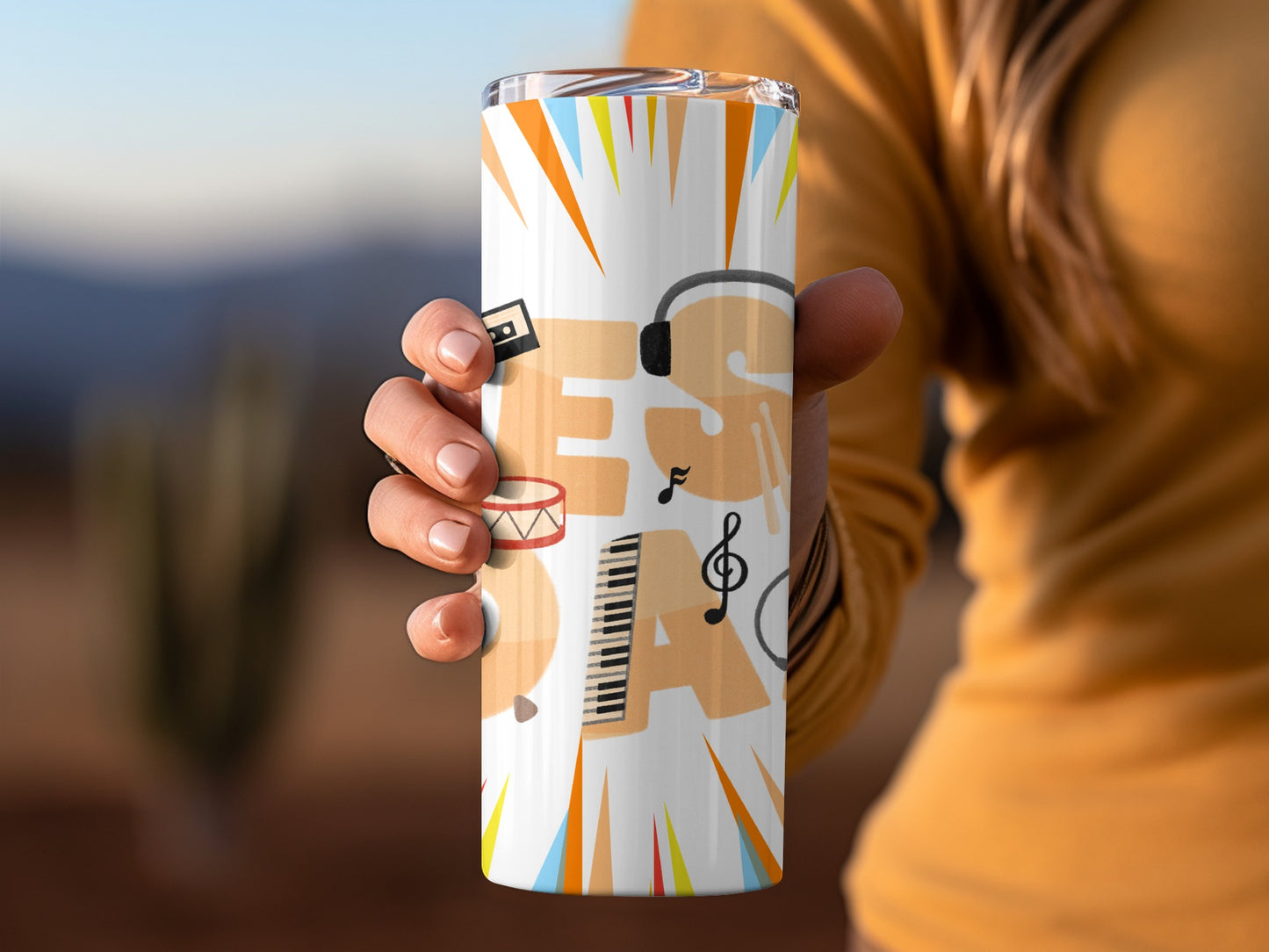 Colorful Musical Notes and Instruments Design Tumbler