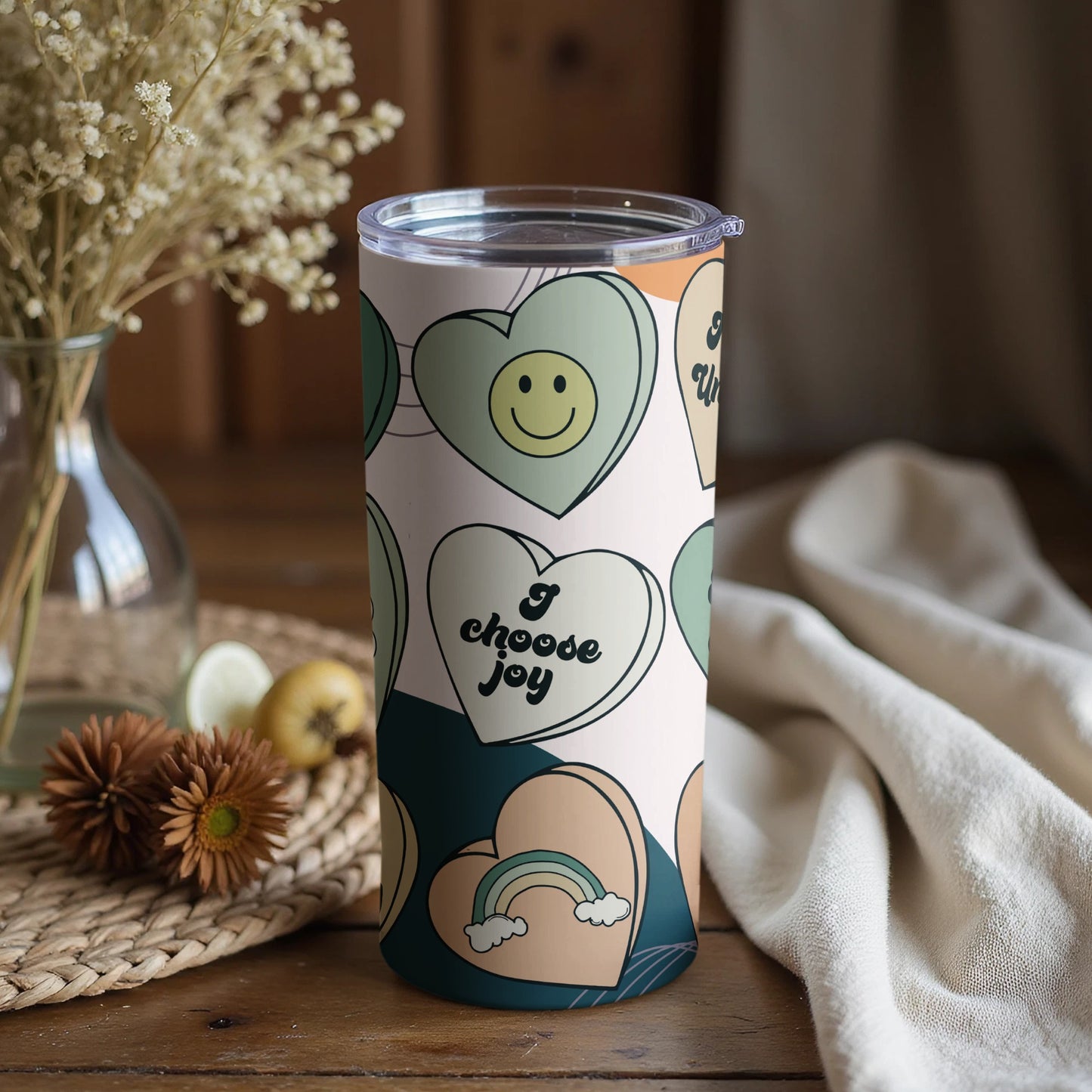 I Choose Joy Hearts and Smileys Travel Mug
