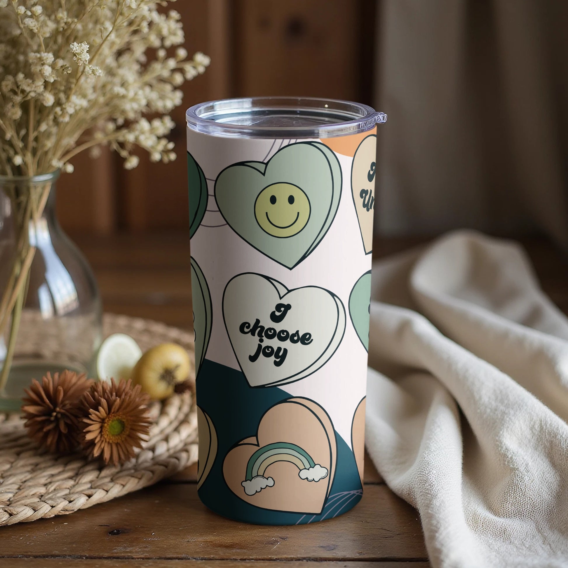 I Choose Joy Hearts and Smileys Travel Mug