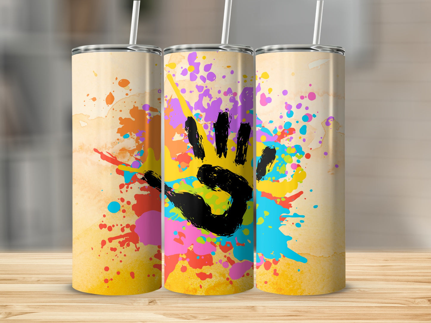 Colorful Handprint Design Stainless Steel Tumbler