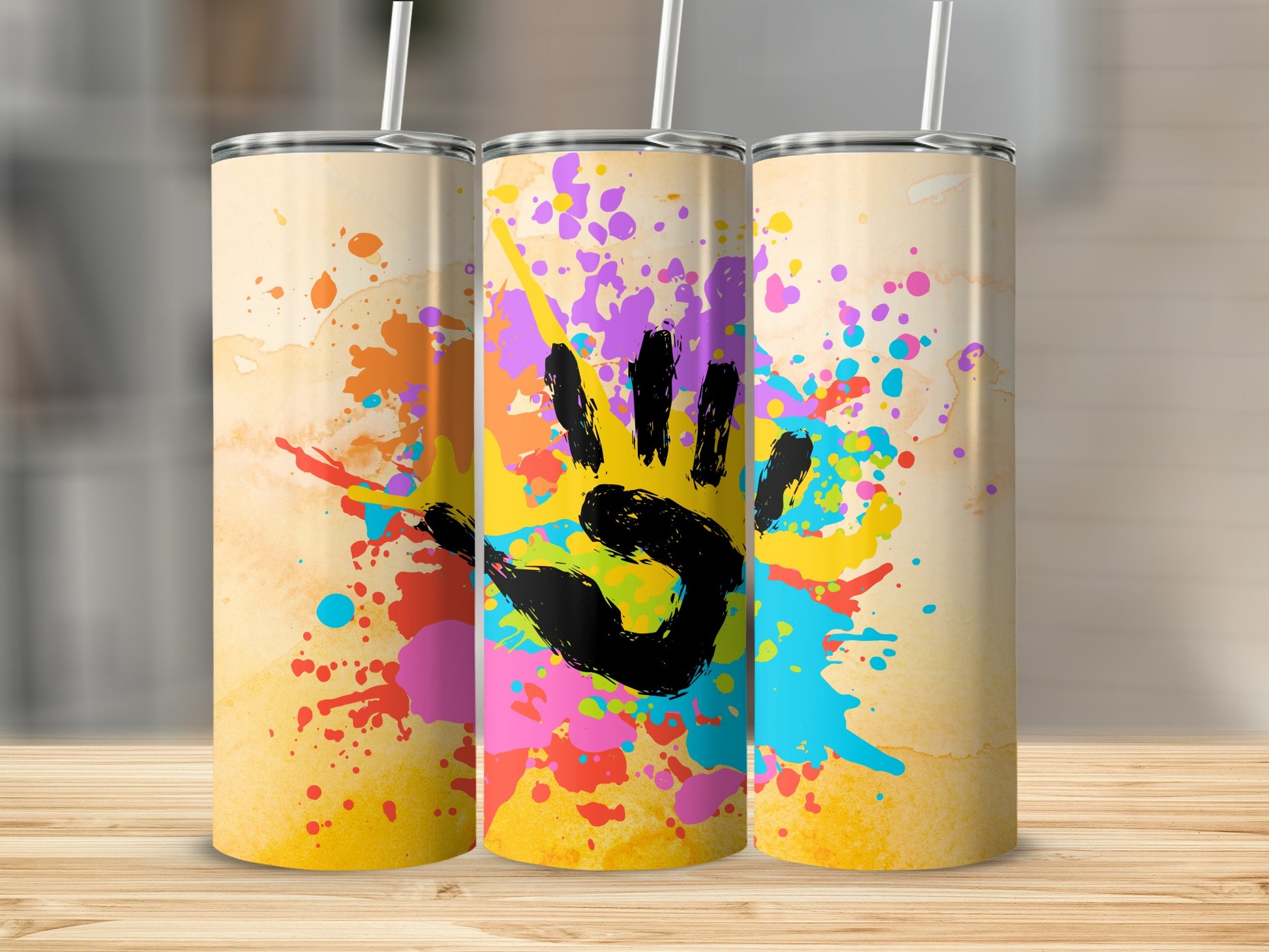Colorful Handprint Design Stainless Steel Tumbler