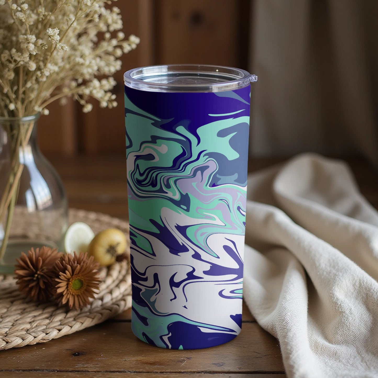 Abstract Ocean Swirl Design Insulated Tumbler