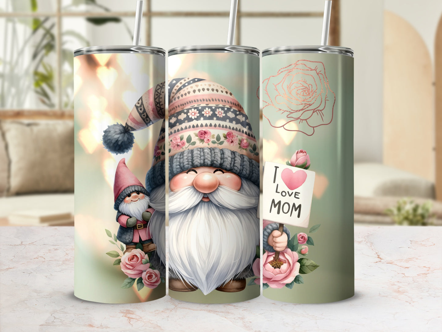 Cute Gnome Love Mom Tumbler 20oz Mother's Day Gift