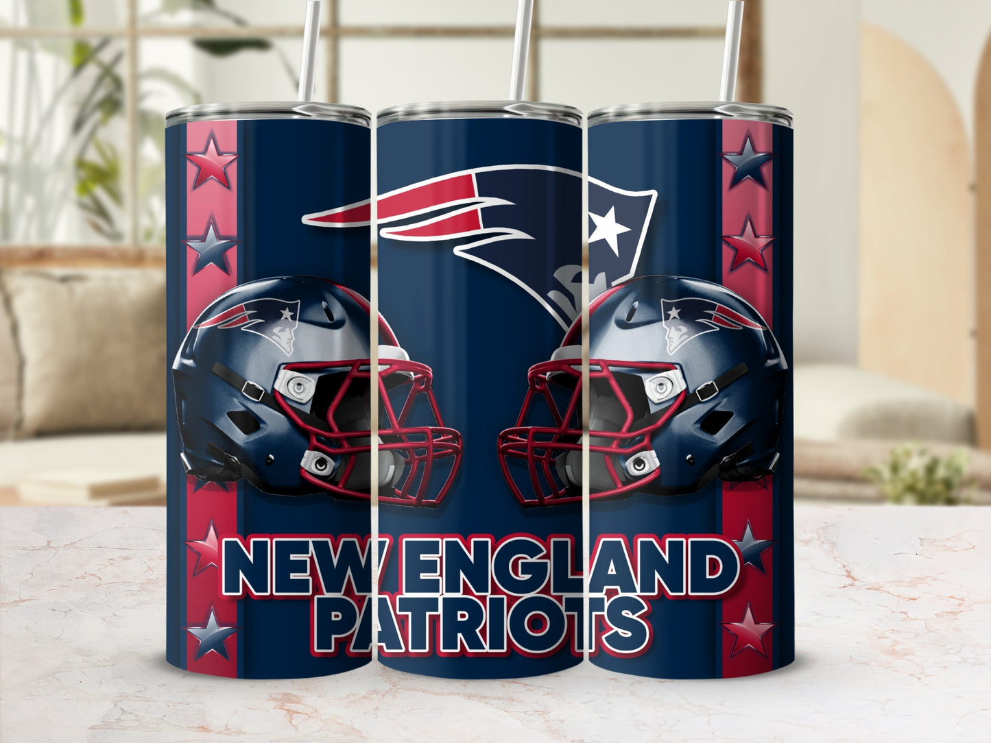 New England Patriots Football Helmets and Stars Tumblers