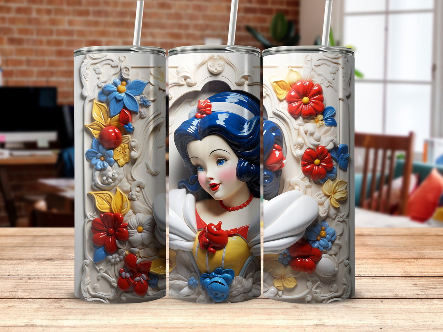 Snow White Tumbler with Colorful Floral Design