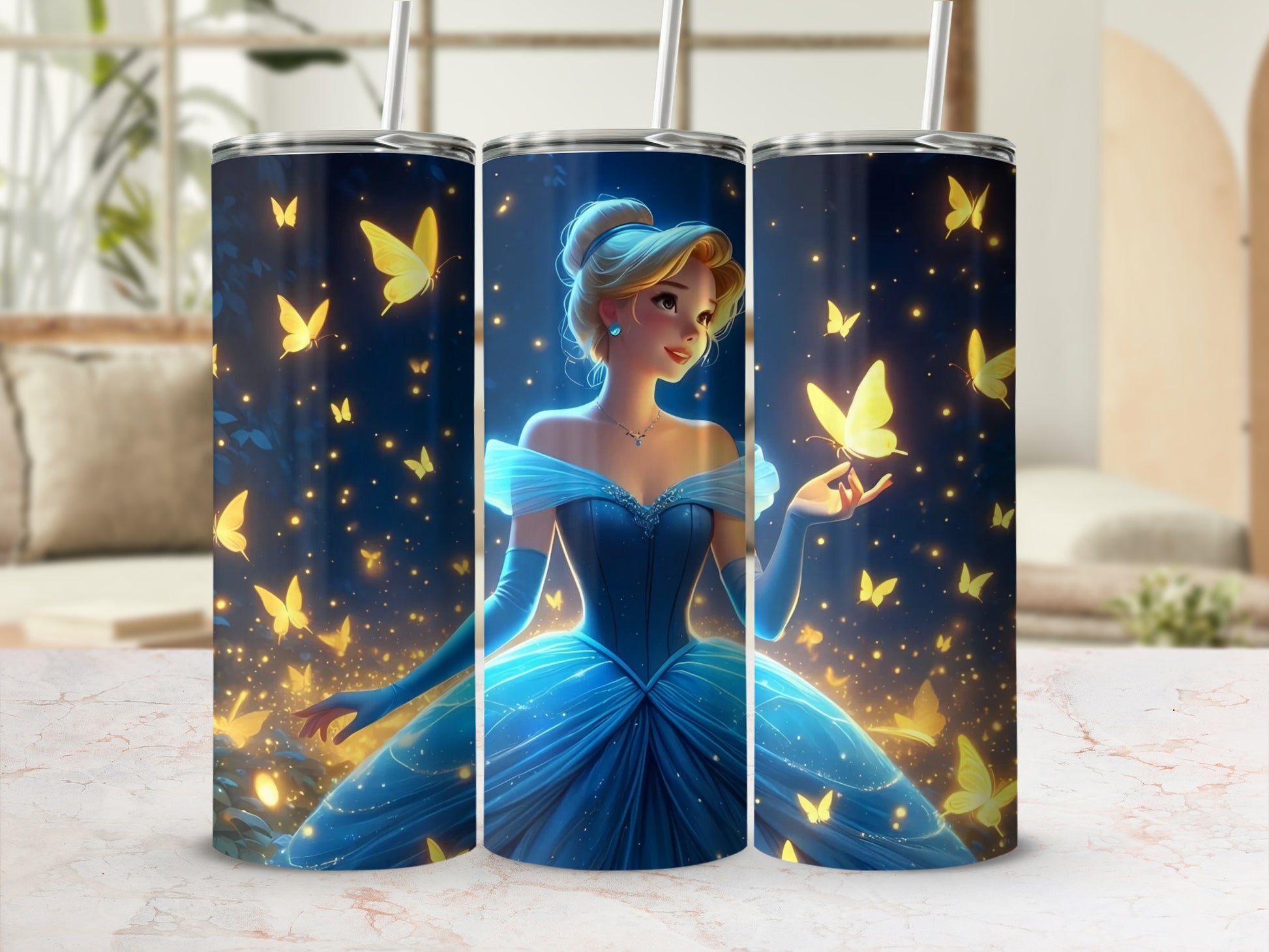 Enchanted Princess with Glowing Butterflies tumbler