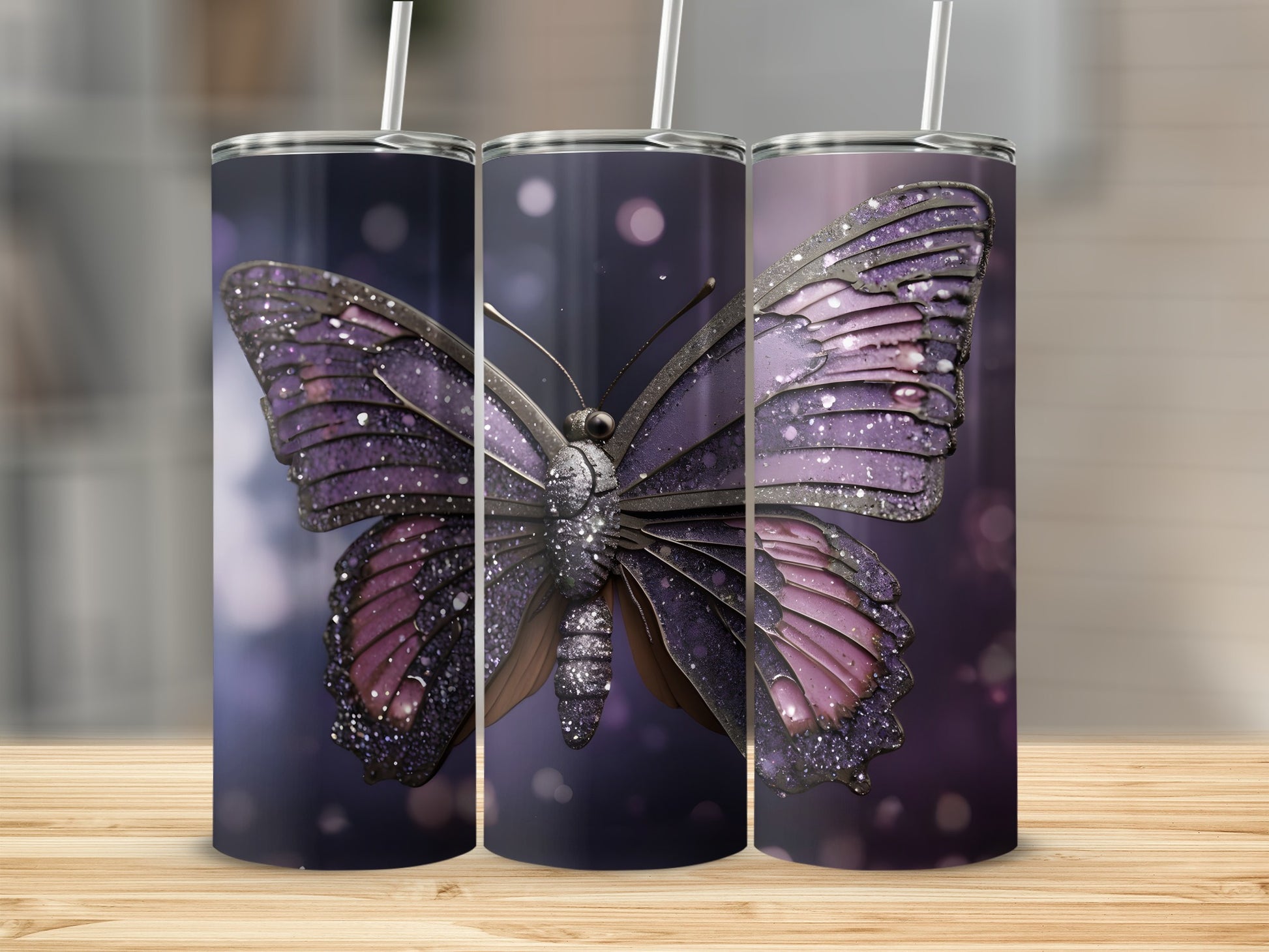 Shimmering Fantasy Purple Butterfly Design Tumbler product type
