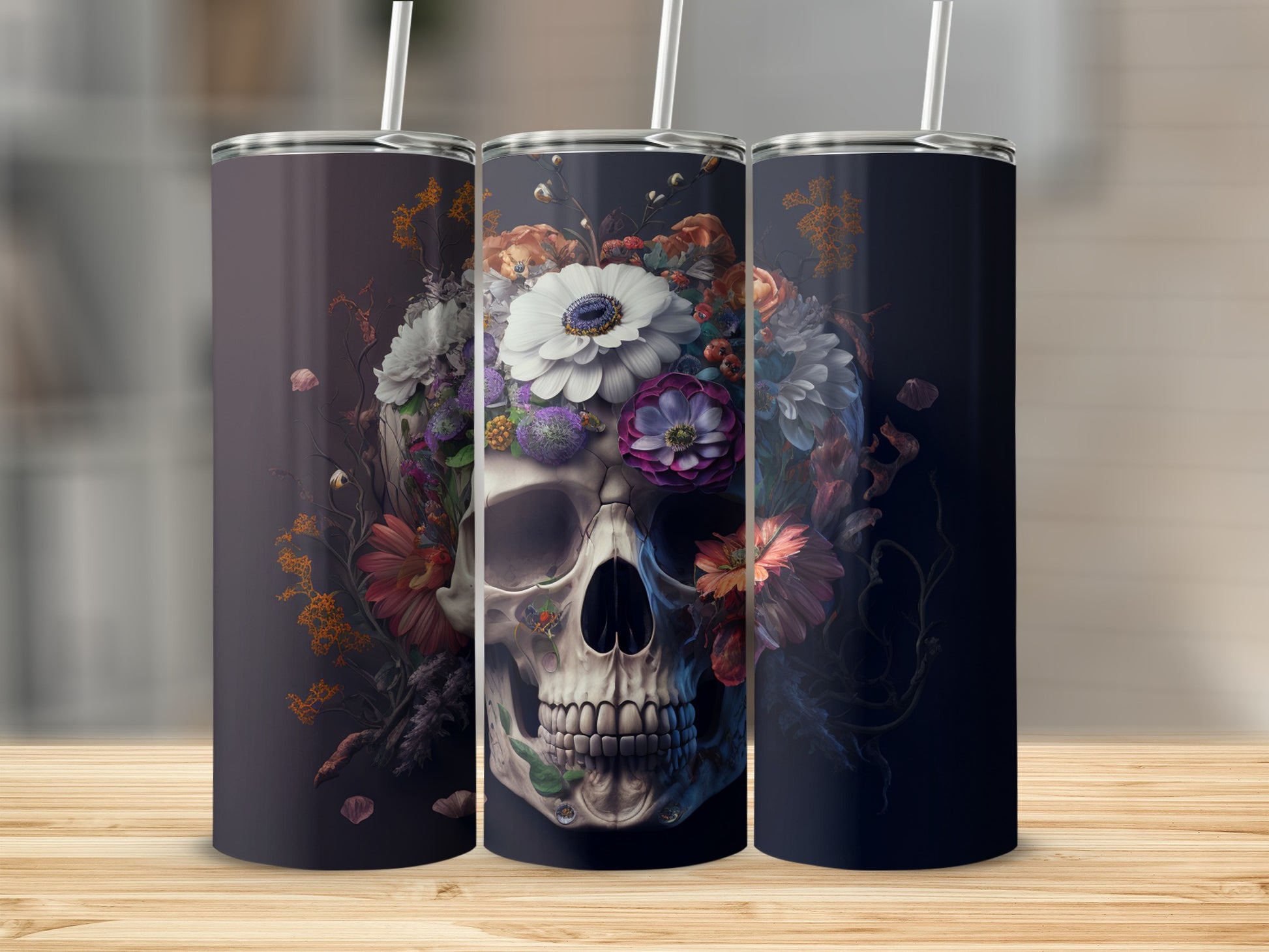 Floral Skull Design Stainless Steel Tumbler Product