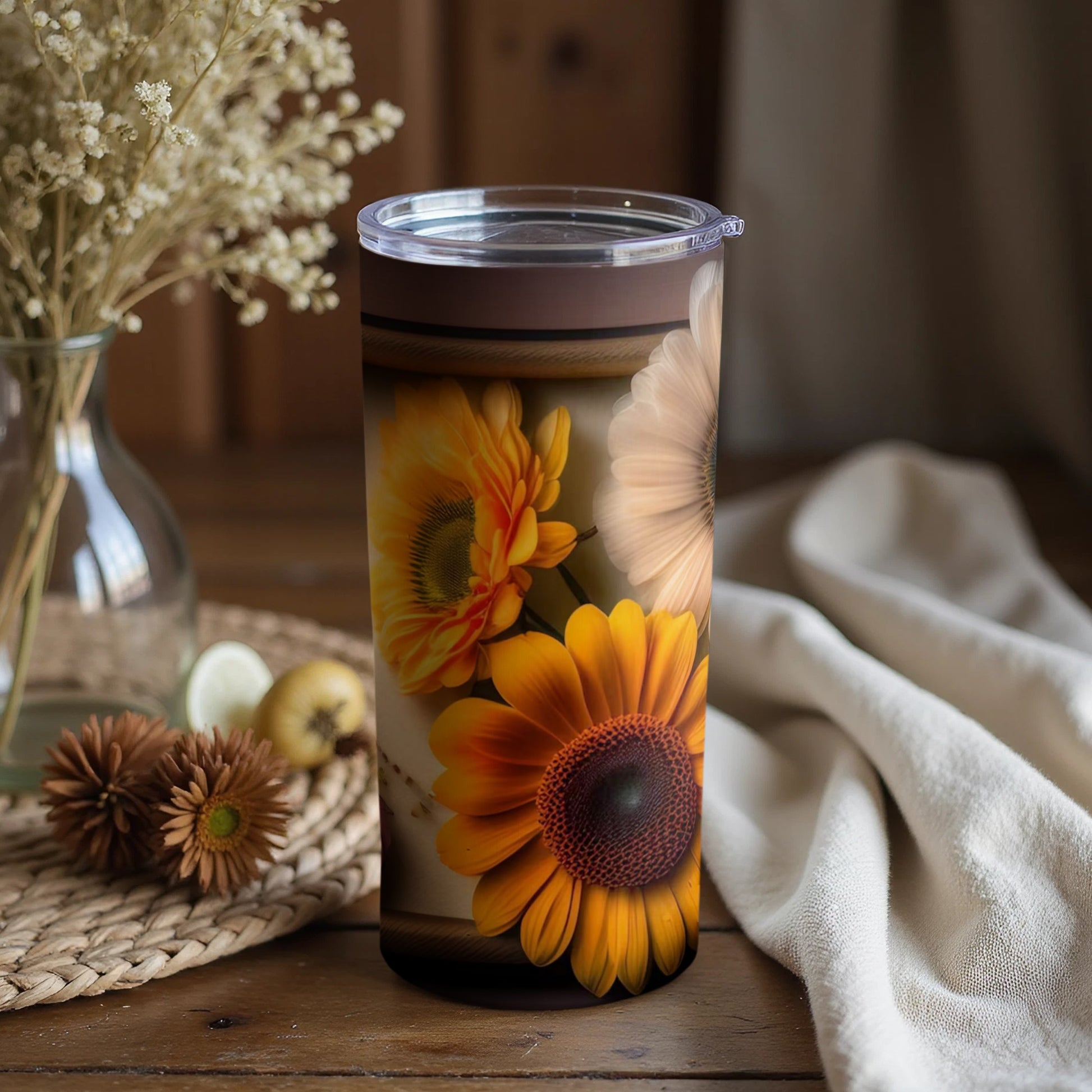 Vibrant Sunflower and Daisy Themed Tumbler Cup