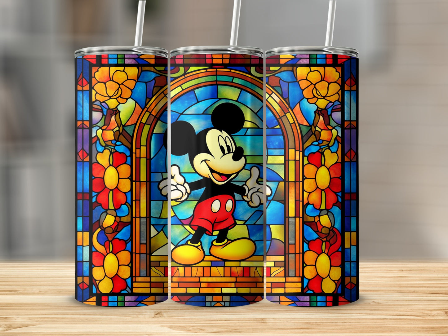 Vibrant Mickey Mouse Stained Glass Art Tumbler