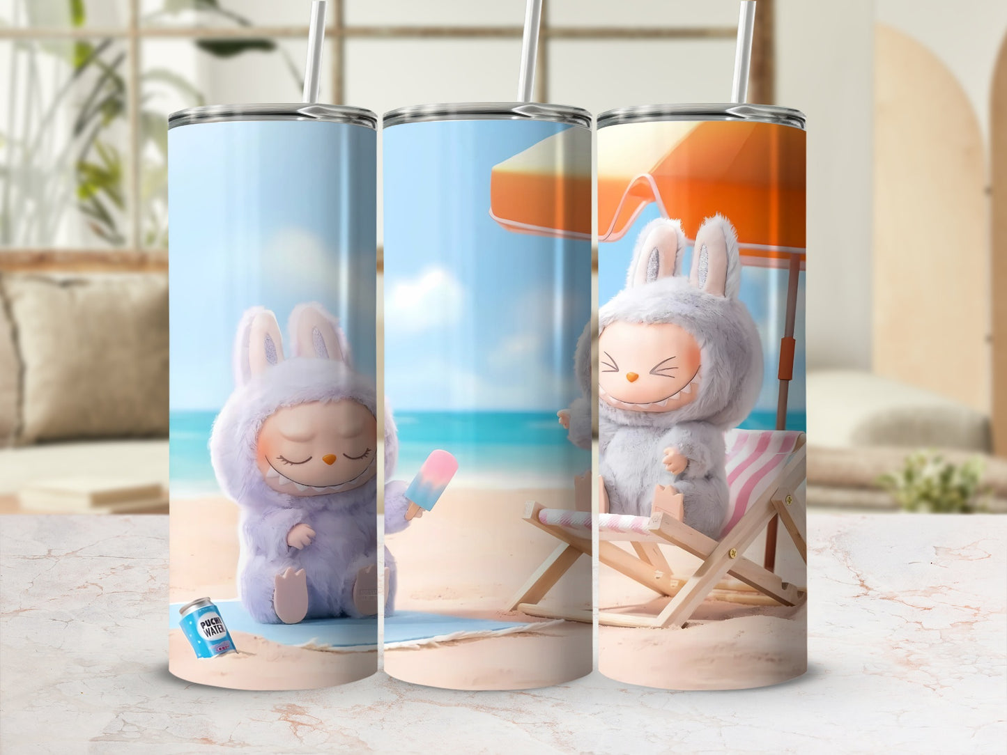 Cute Beach Bunny Character Holding Popsicle Tumbler
