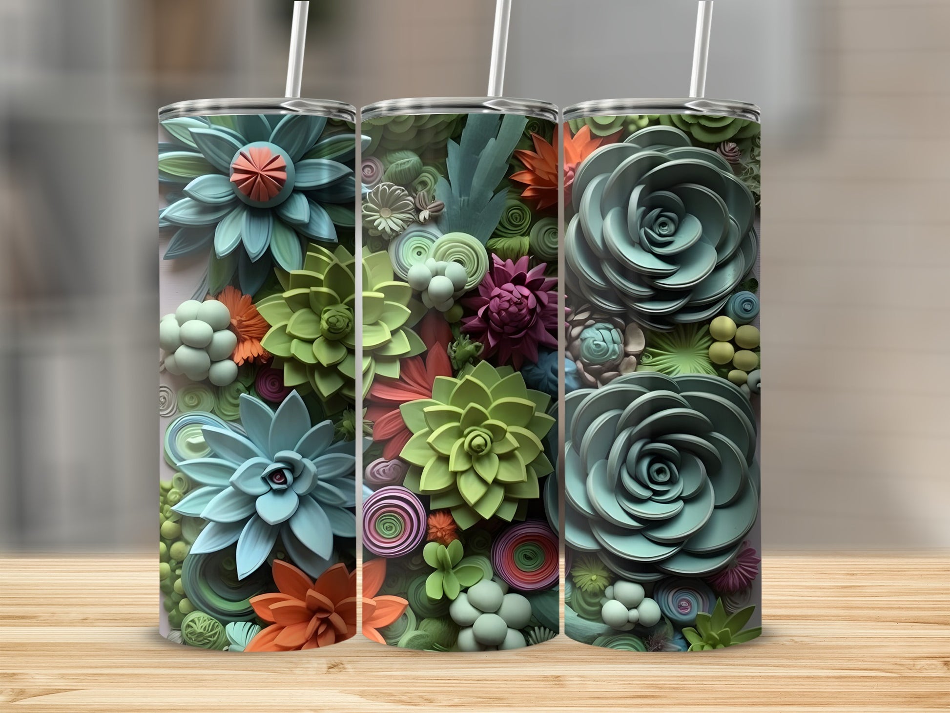 Colorful Succulent Design Insulated Tumbler Cup