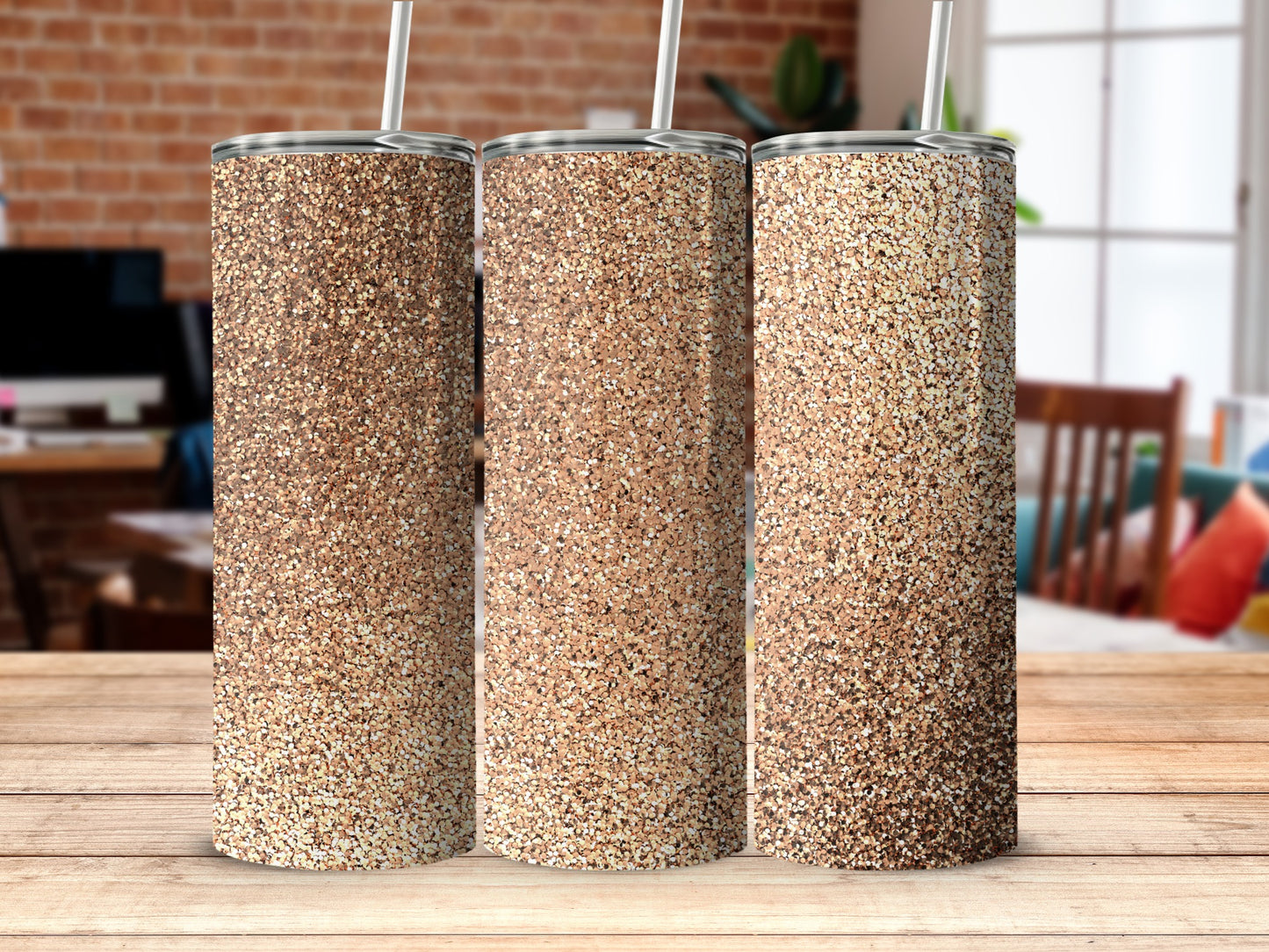 Glittery Sparkling Tall Drinkware with Straw