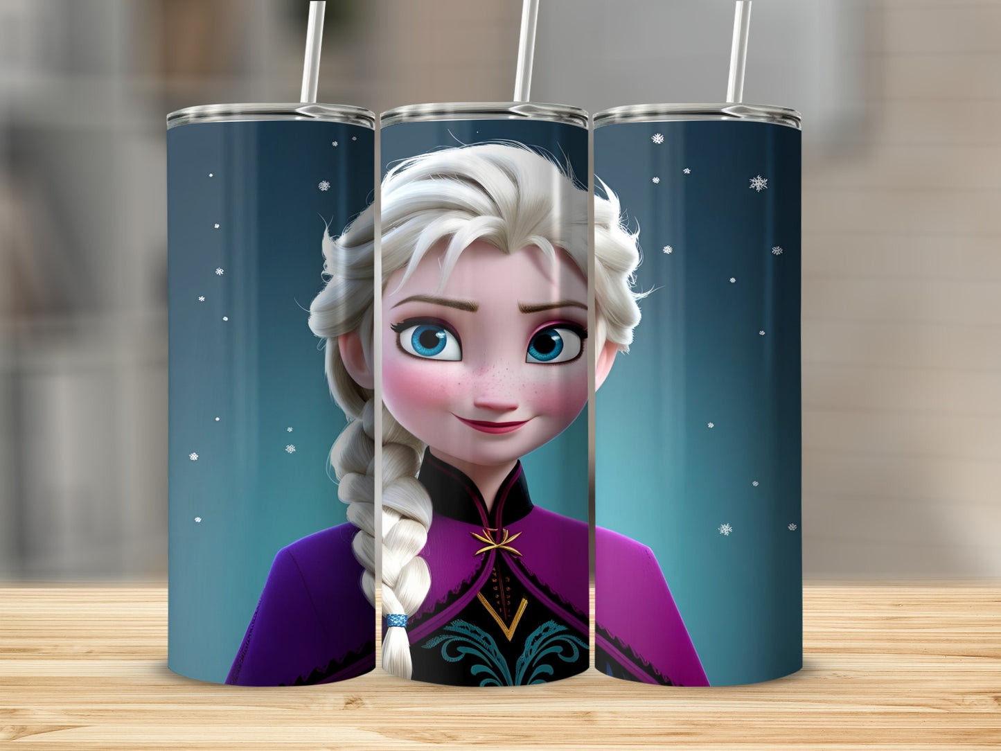 Elsa from Frozen with braided blonde hair on a tumbler.